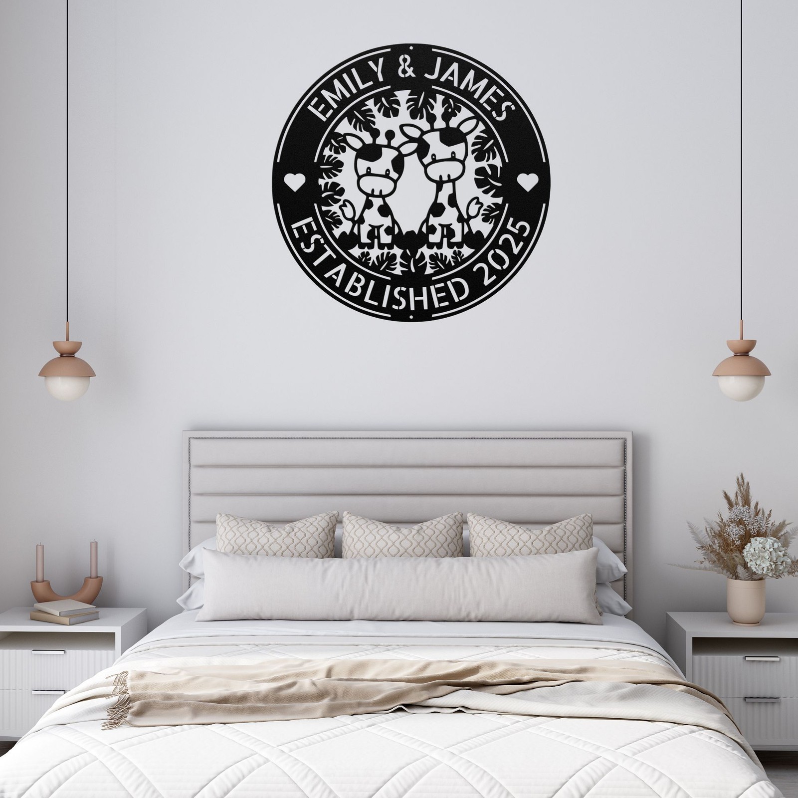 Custom Couple Giraffes Metal Sign Personalized Safari Animal Wall Art Decor Gift