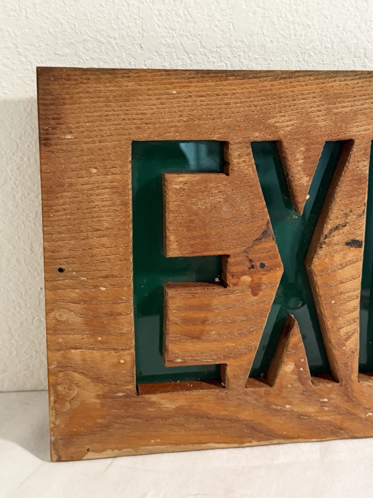 Homemade EXIT Sign Wood Green Plexi Glass 13”x9” Decor Man Cave