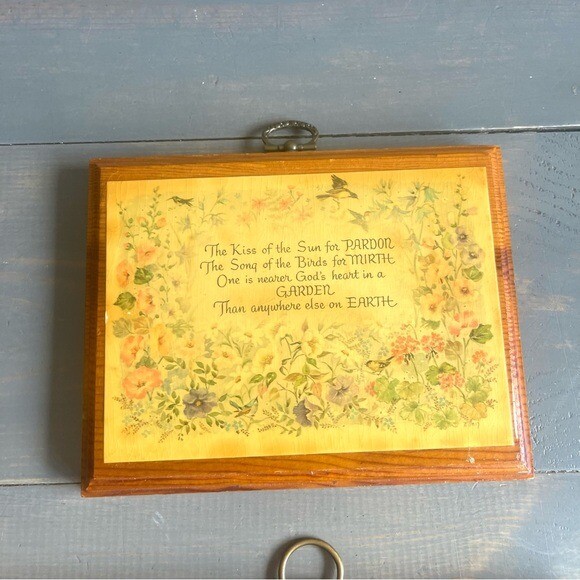 Vintage Lightly Distressed Wooden Wall Hangings Floral Fruit Poetry