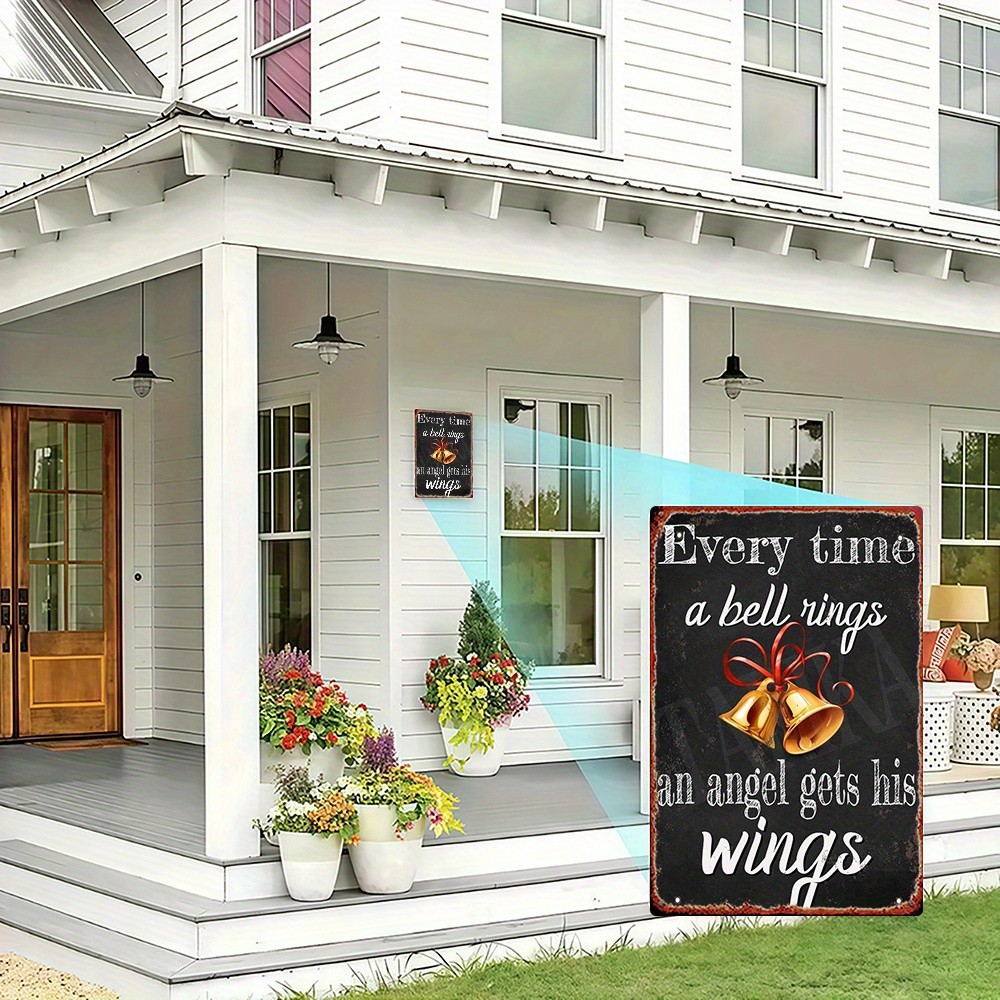2D Flat, 1pc, Metal Sign, Tin Painting: Bell Angel Wings Decorative Plaque.