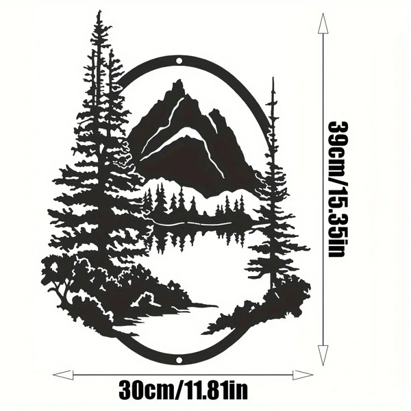 Nature Mountain Pine Tree Metal Wall Art Wilderness Scenery Cabin Wall Decor