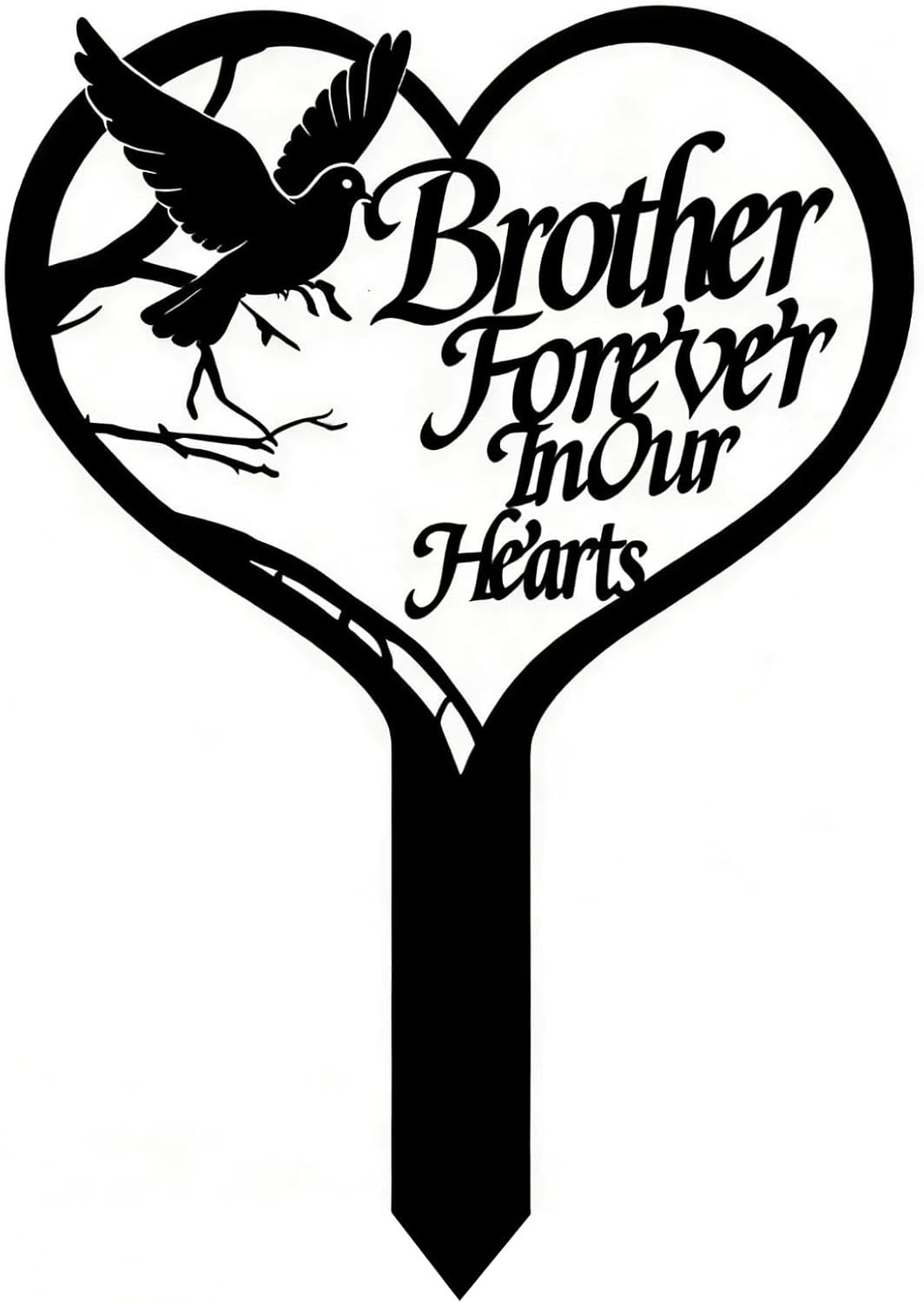 Brother Memorial Grave Marker, Heart Shaped Metal Sympathy Plaque with Dove – Ou