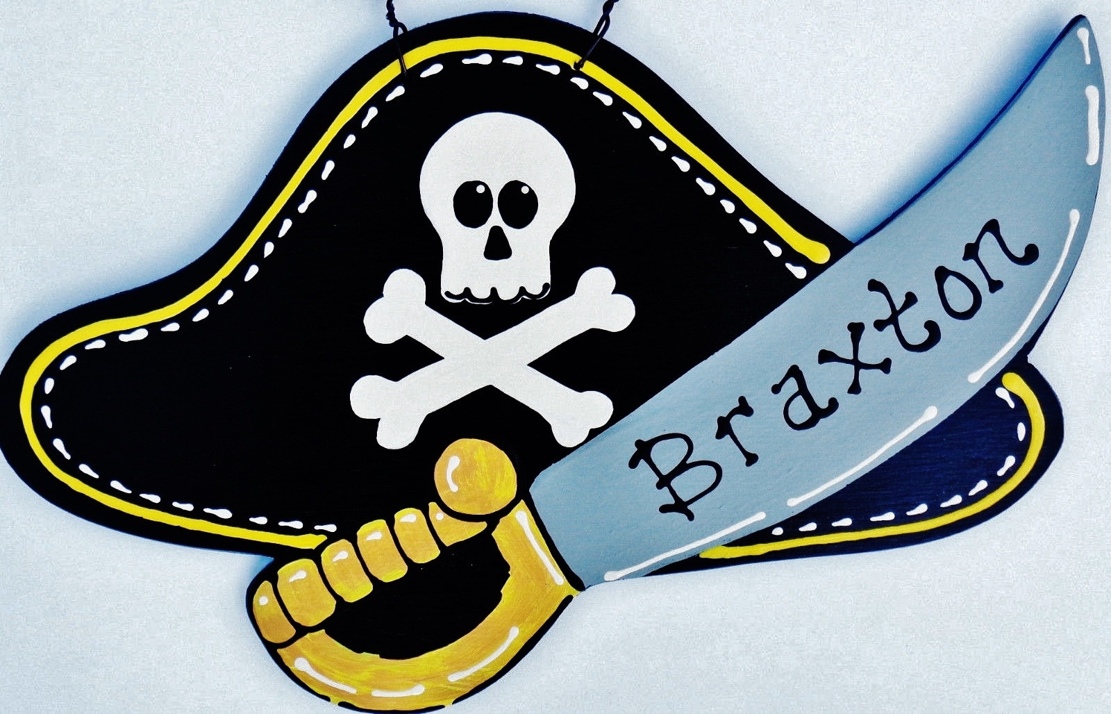 PIRATE HAT & SWORD Personalize Name SIGN Wall Kids Room Hanger Plaque Nautical