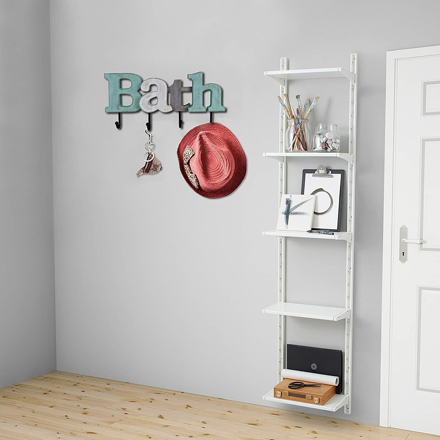 Wood Coffee/ Home/ Bath Sign with Hooks, Decorative Cutout Word Sign Wall Decor