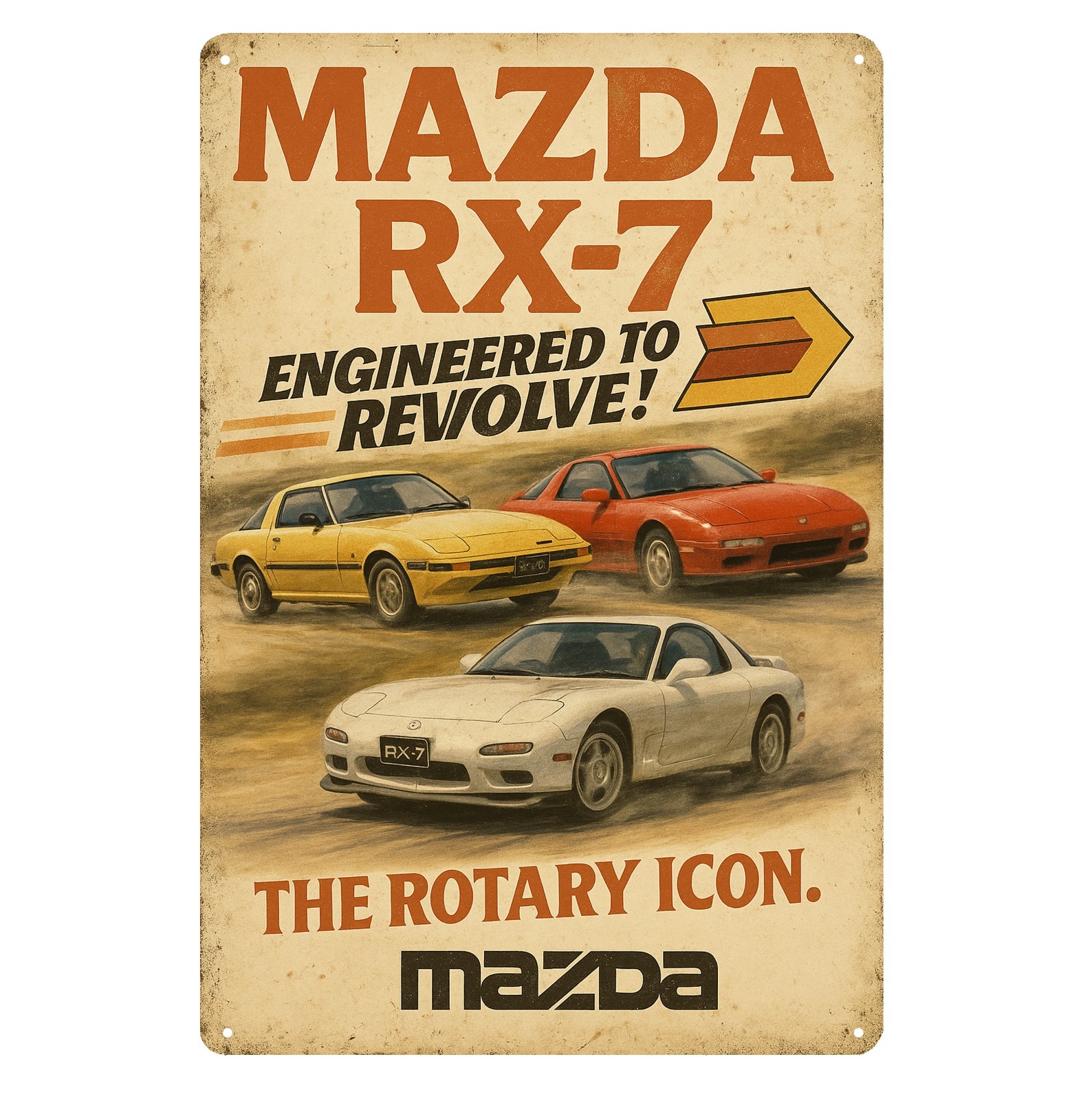 Mazda Rx-7 Rotary Icon Car Metal Poster – Tin Sign – Size:20x30cm
