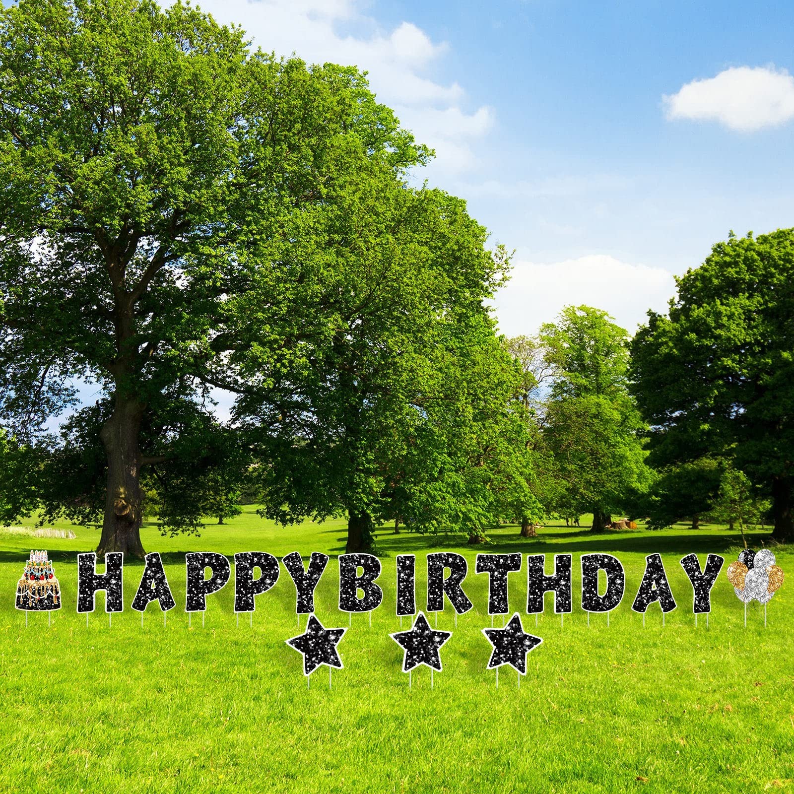 18 Pieces Happy Birthday Yard Signs with Stakes, 16 Inches Birthday Outdoor L…