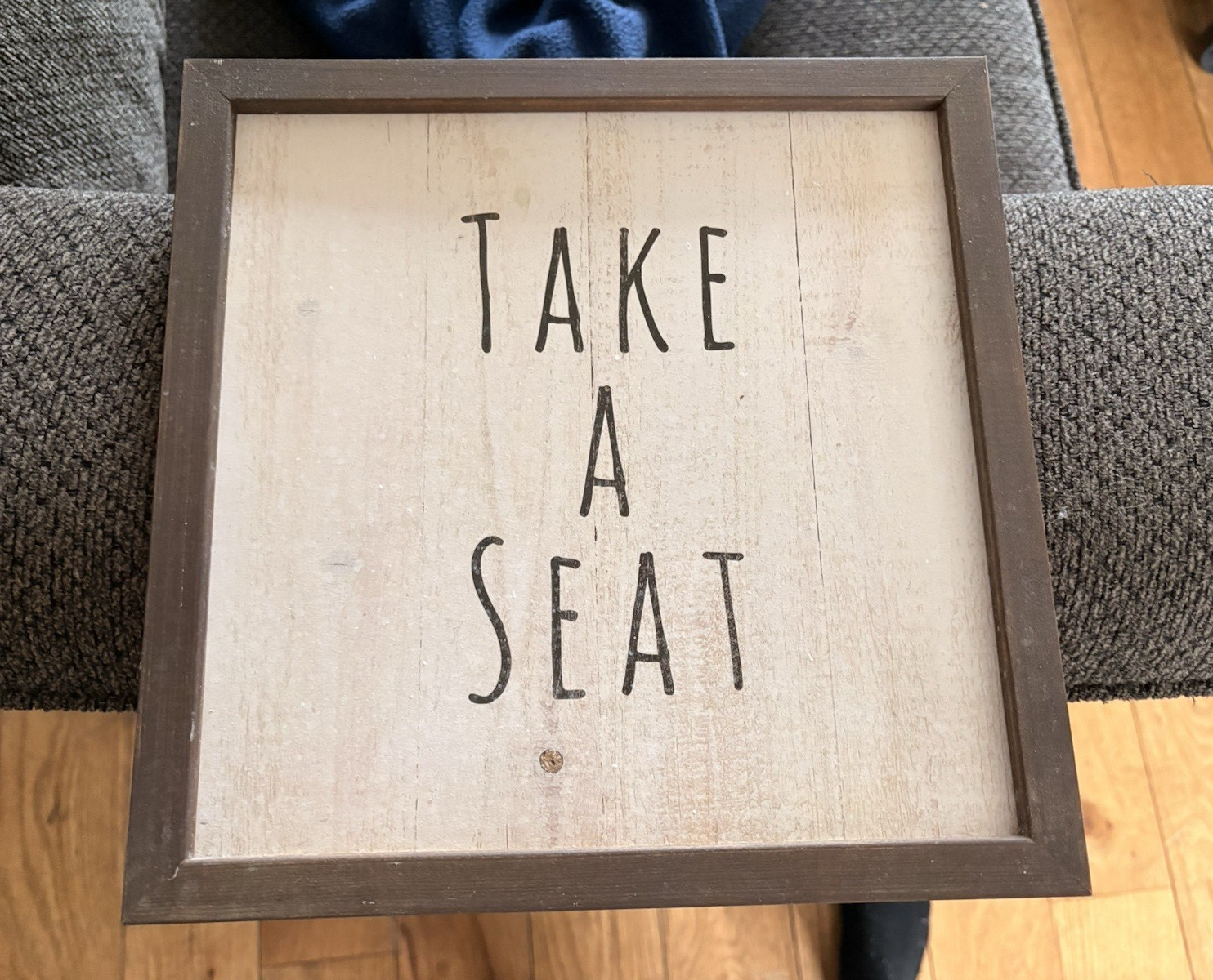 Rustic Wooden Wall Sign, ‘Take a Seat’, Decorative Quote, Beige Brown, Vertical