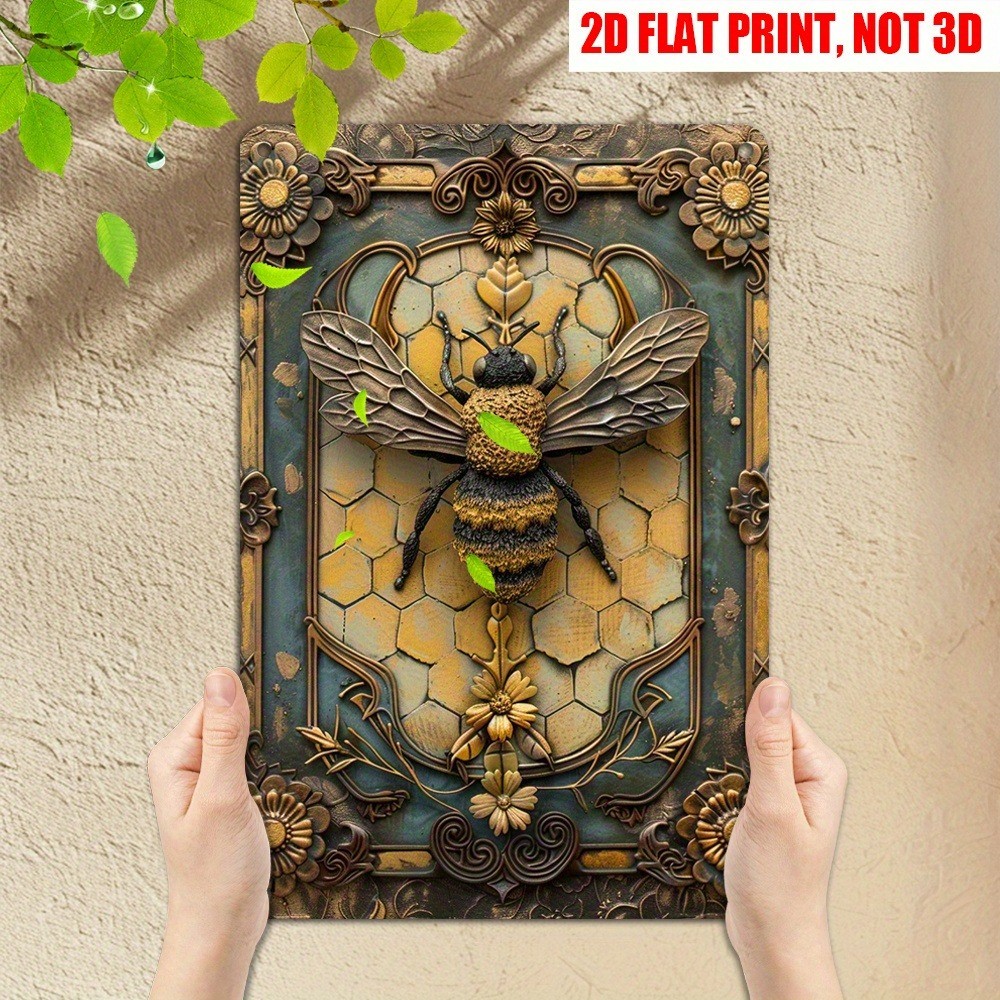 Tin Sign Vintage Bee Metal Wall Art Ornate Floral Honeybee Decor Garden Lovers