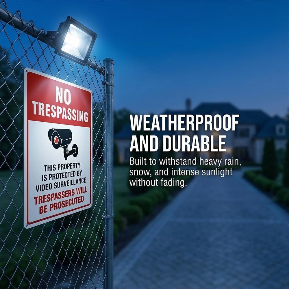 Weatherproof No Trespassing Video Surveillance Sign – 10×7 Inch Aluminum 2-Pack