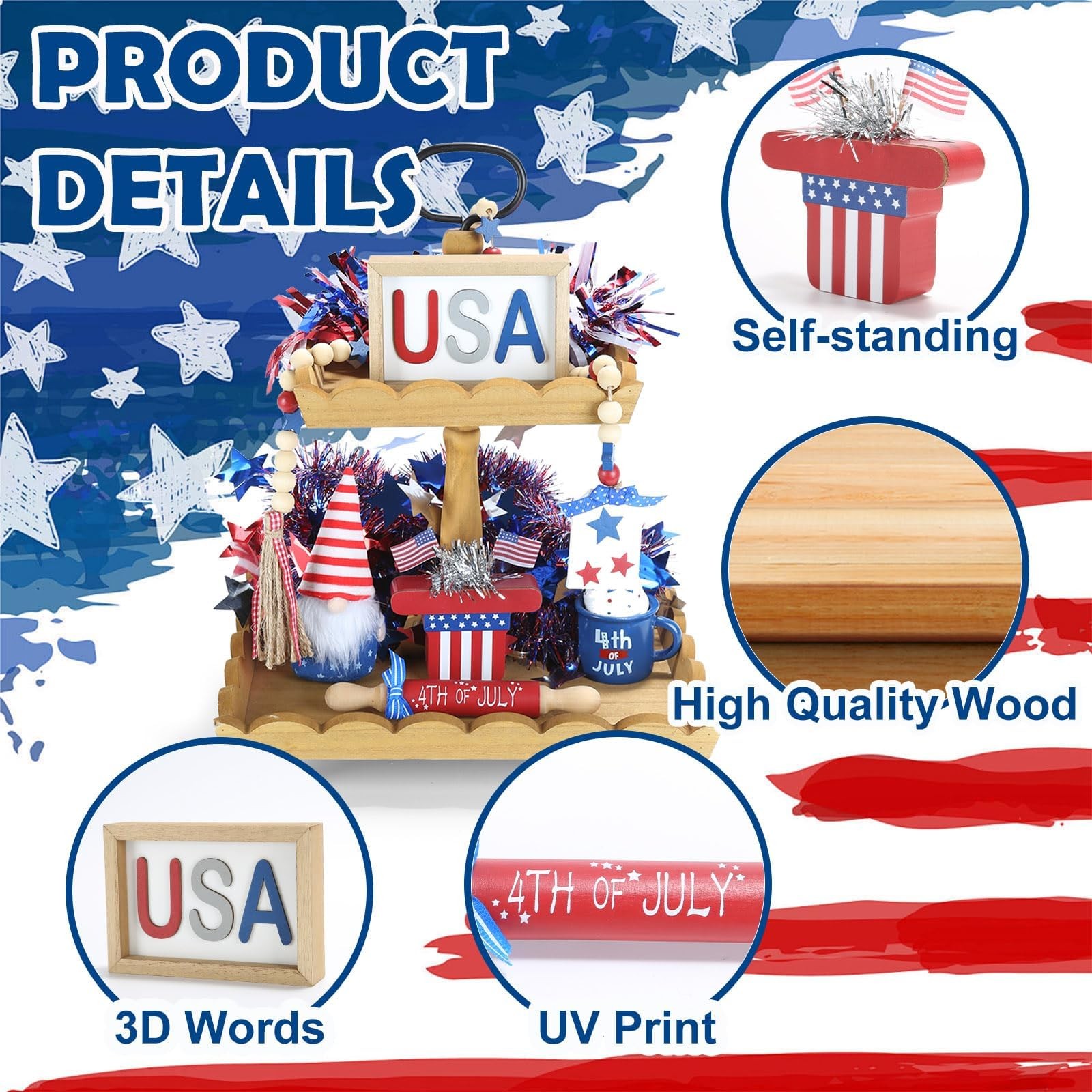 4th of July Decorations Patriotic Tiered Tray Decor Set, 6 Pieces Fourth of J…