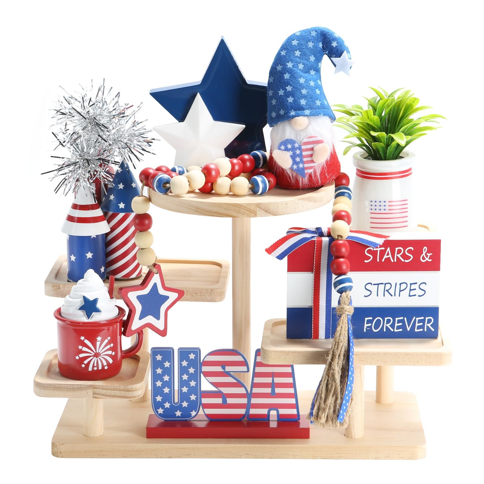 4th of July Decorations, Memorial Day Independence Day Patriotic Tiered Tray …