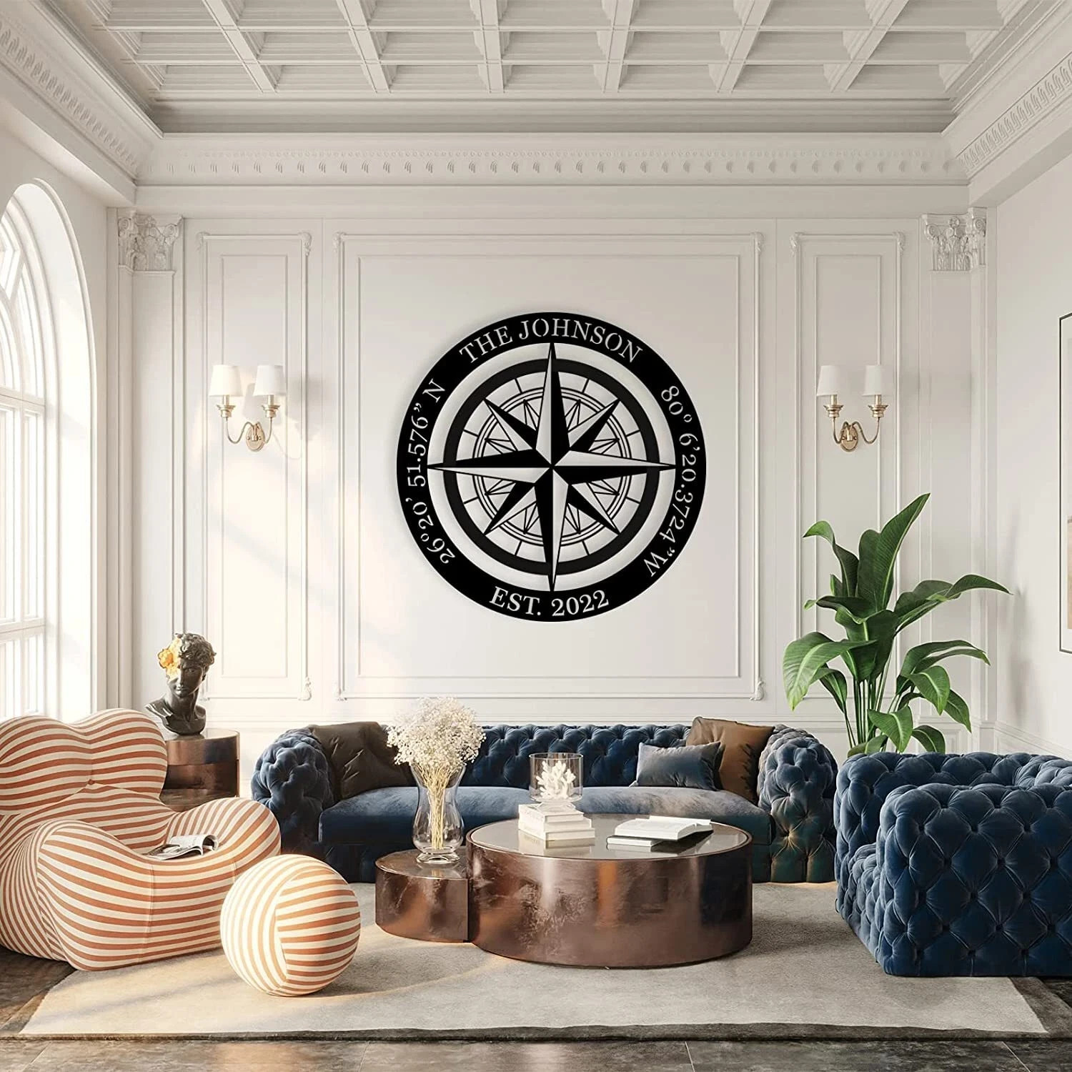 Personalized Compass Metal Sign Custom GPS Coordinates Name Date Wall Art Decor