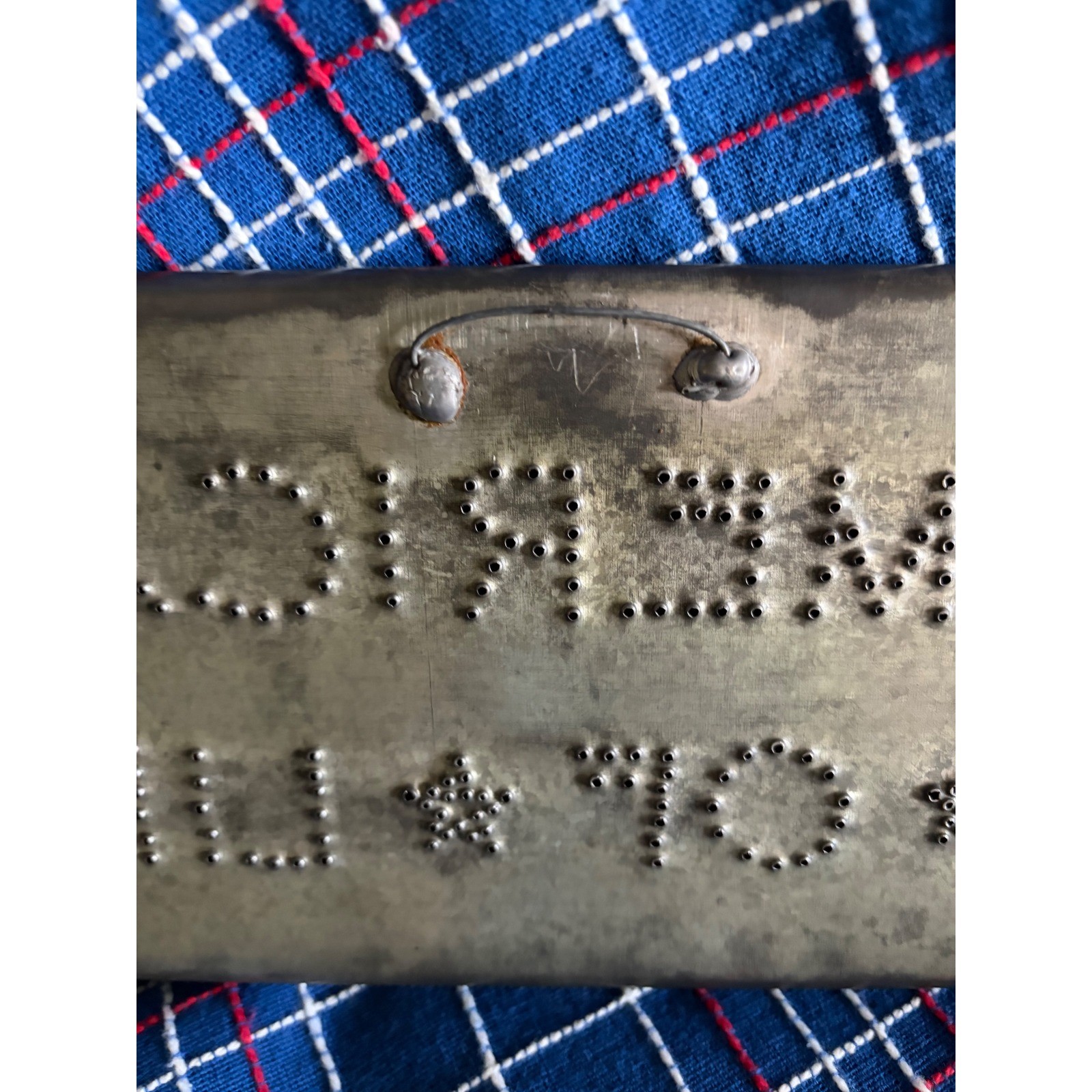 Vintage Punched Tin Americana Sign America Land of Liberty Patriotic Wall Art