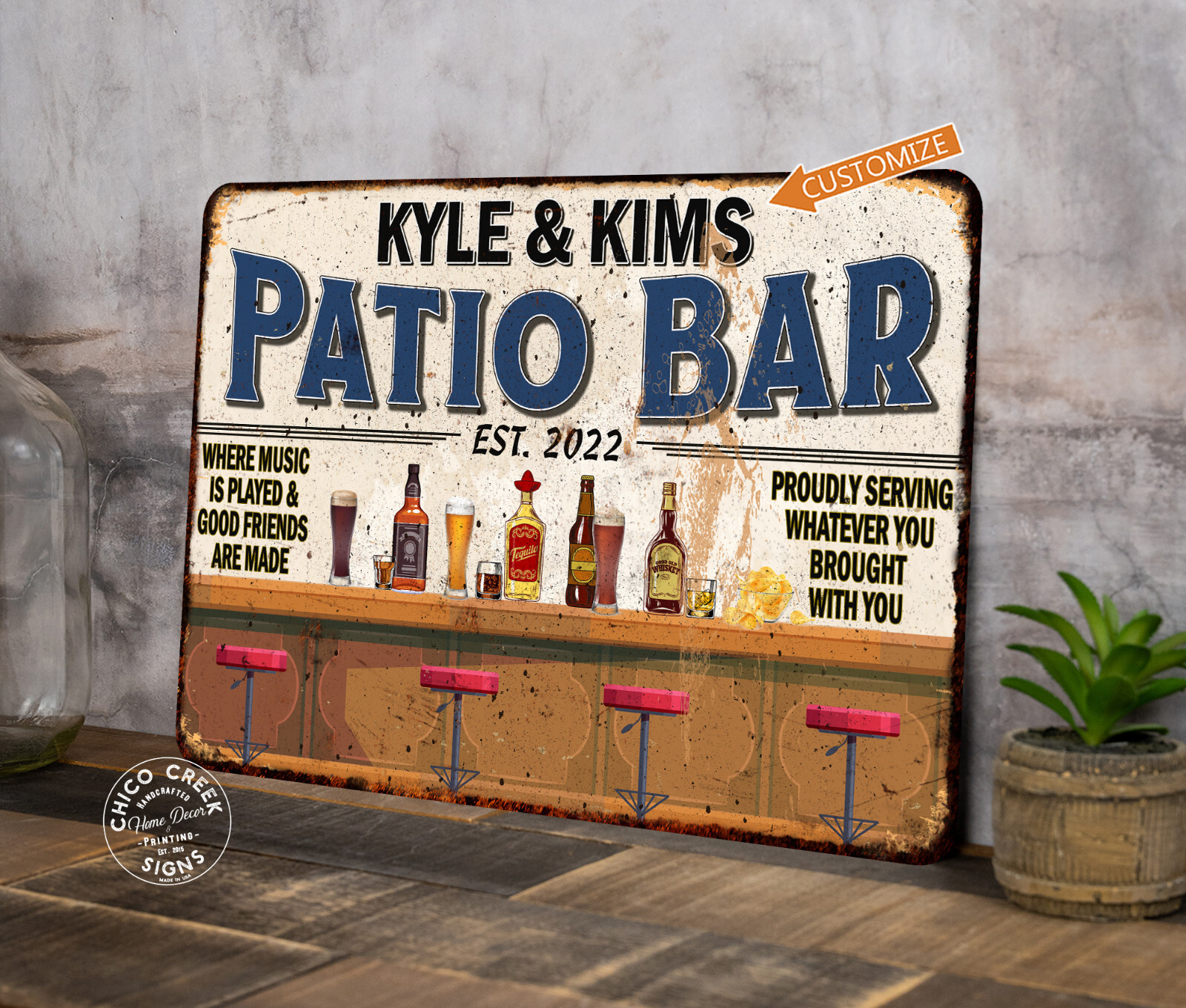 Personalized Patio Bar Sign Backyard Decor Porch Deck Pub Man Cave 108122002026