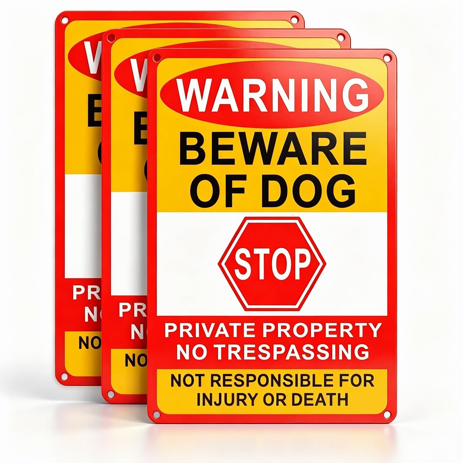 3 Pack Beware of Dog Sign, 8X12 Inches, Aluminum Metal, No Trespassing Sign