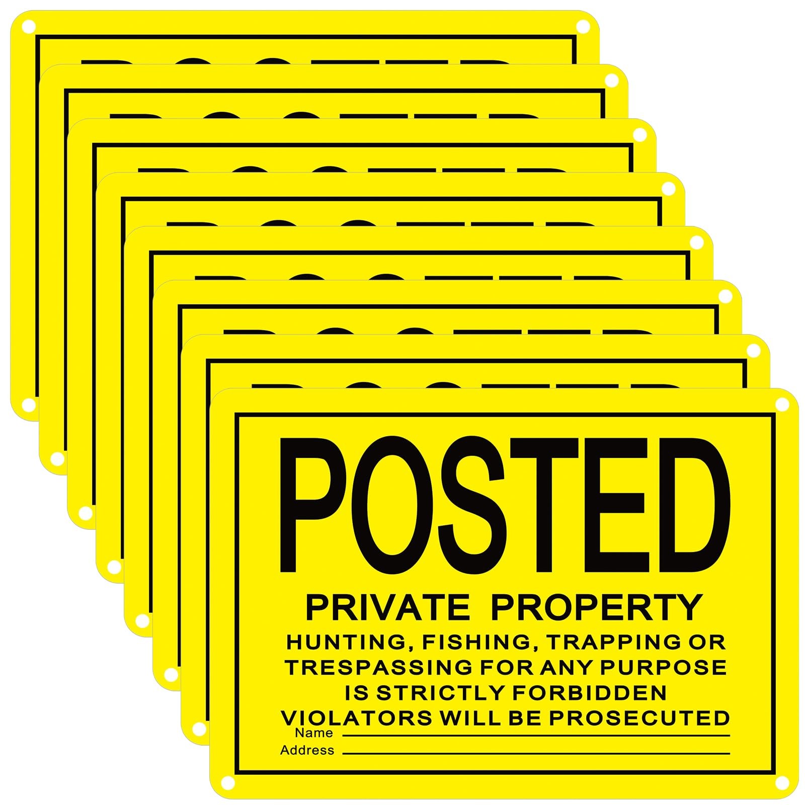 Private Property Posted No Trespassing Signs 10×7″ No Hunting Sign Aluminum, 8Pc