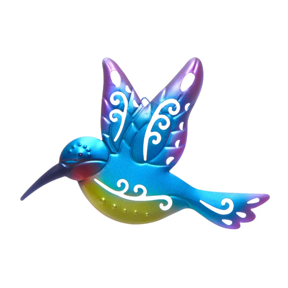 10 Inch Metal Hanging Blue Purple Green Hummingbird Hanging Sign Wall Decor