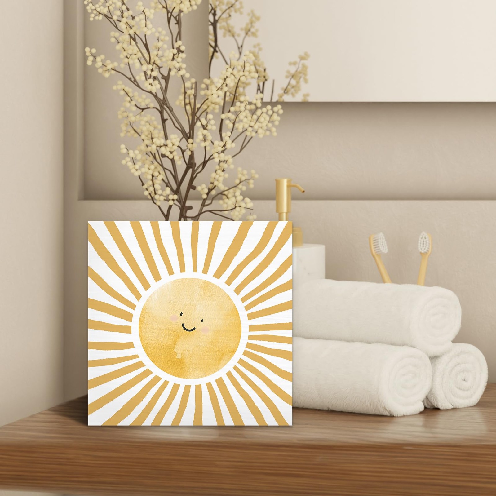 Inspirational Sun Sunshine Wood Box Sign Desk Decor 8X8, Pop Smiles Rustic Fa…