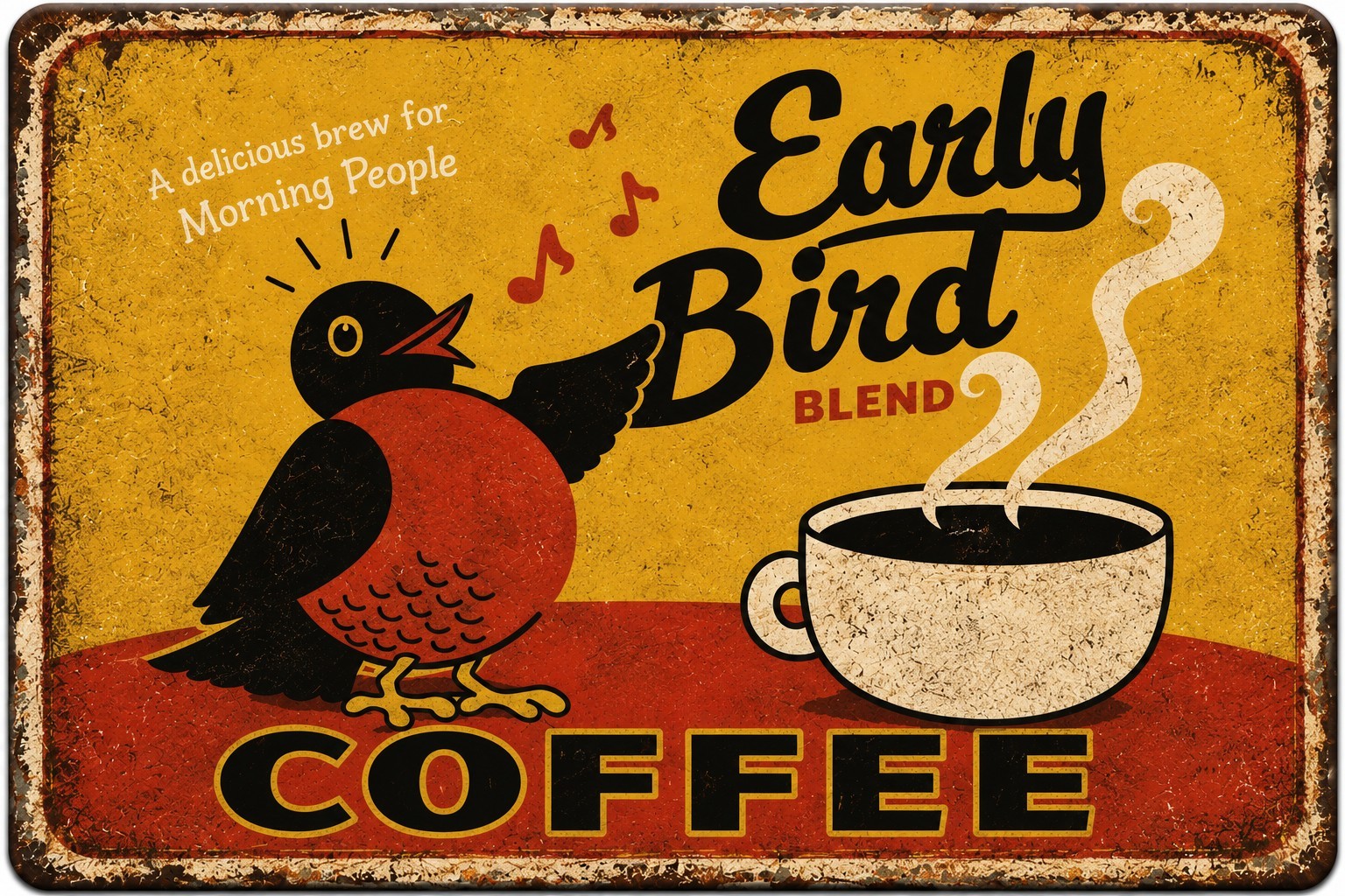 Early Bird Coffee Metal Sign Vintage Retro Kitchen Café Wall Decor 12×8 Rustic