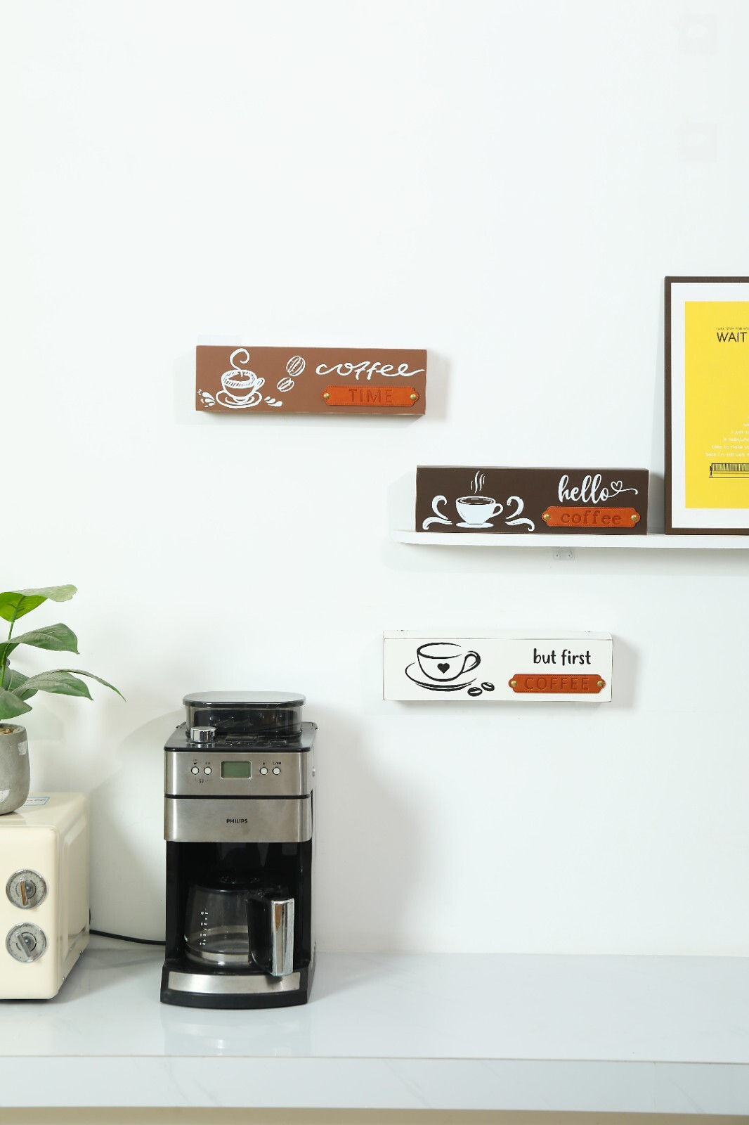 Coffee Bar Box Sign Countertop Decor, Wooden Tabletop Signs 14 x 3.9In dark grey
