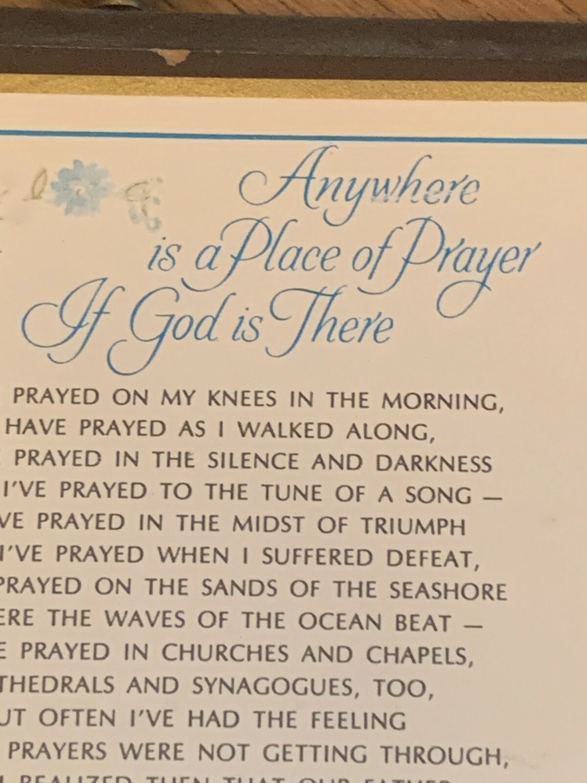 Vintage Wood Wall Plaque ANYWHERE IS A PLACE OF PRAYER Wall Decor Hanger