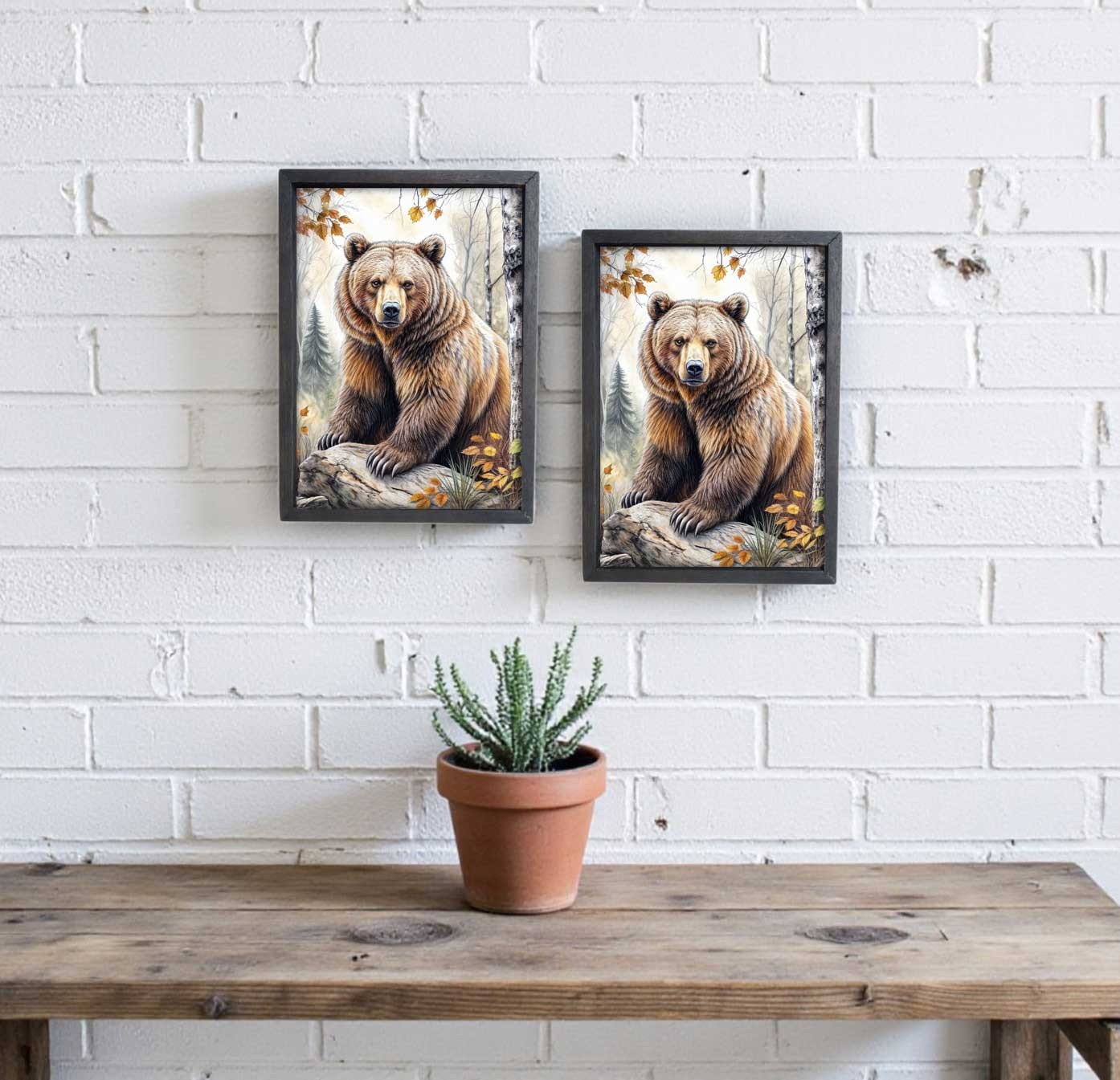 Grizzly Bear Wood Framed Metal Block Sign for Gallery Wall or Shelf Decor Small