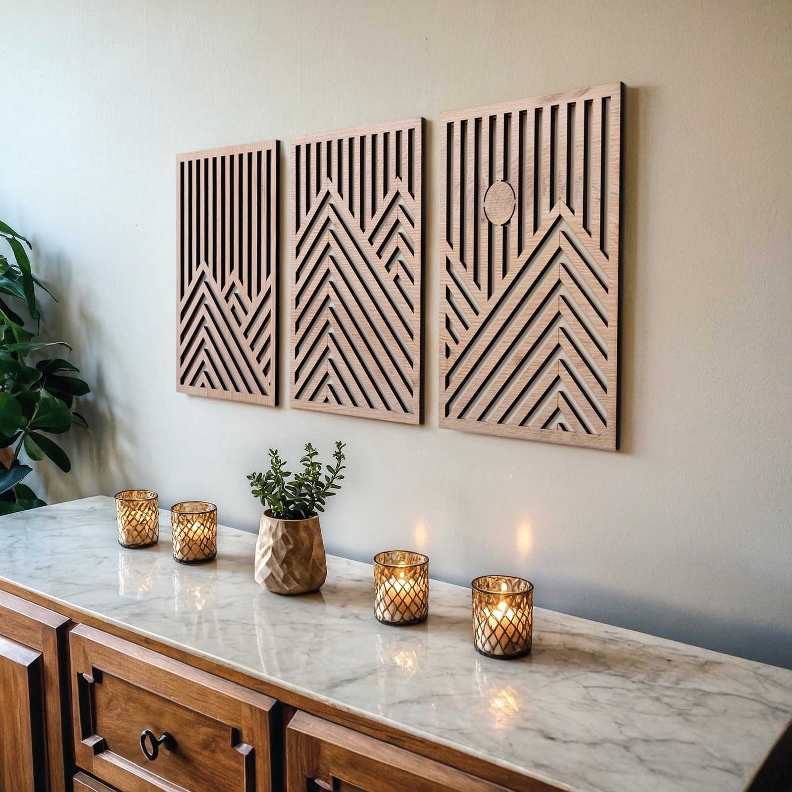 Modern Wooden Wall Sculptures – Set of 3 – Home Decor Accent – Large Wall Art…