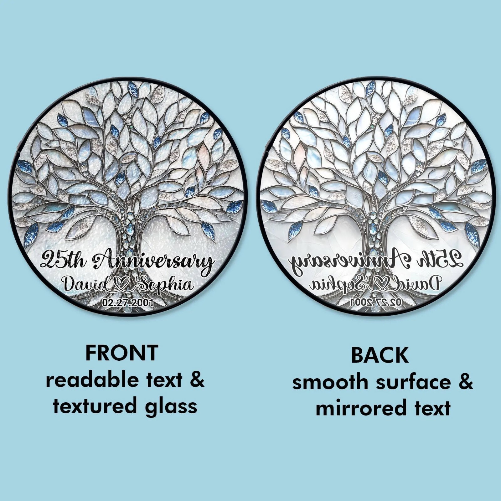 Personalized 25th Wedding Anniversary Suncatcher Silver Keepsake Gift Couple