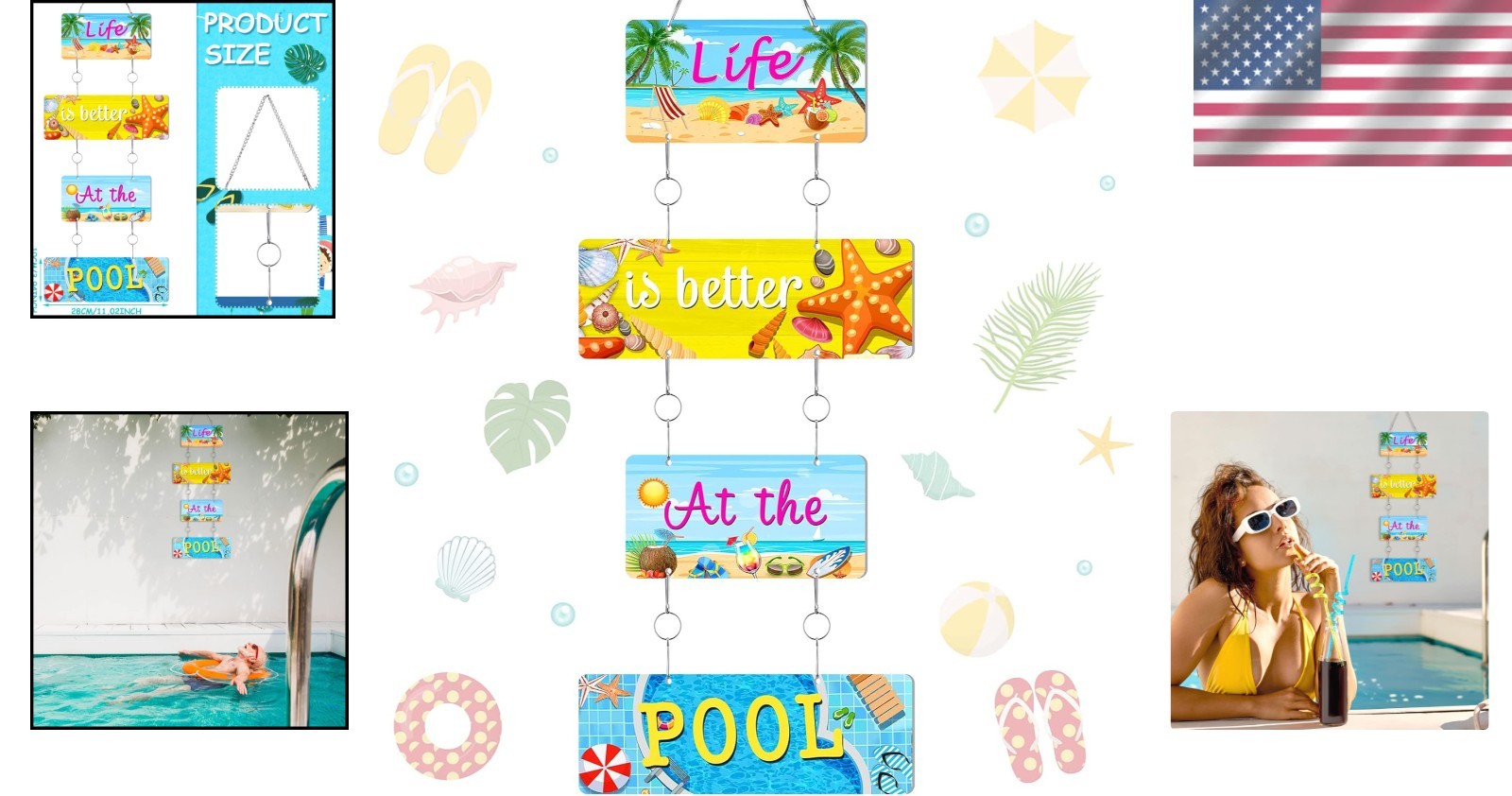 Durable and Lightweight Hanging Beach Sign Set – Perfect for Poolsides