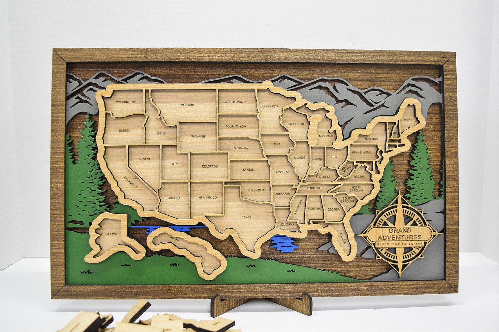 United States Travel Map State Tracker Roadtrip Traveler Handmade Gift 16×10