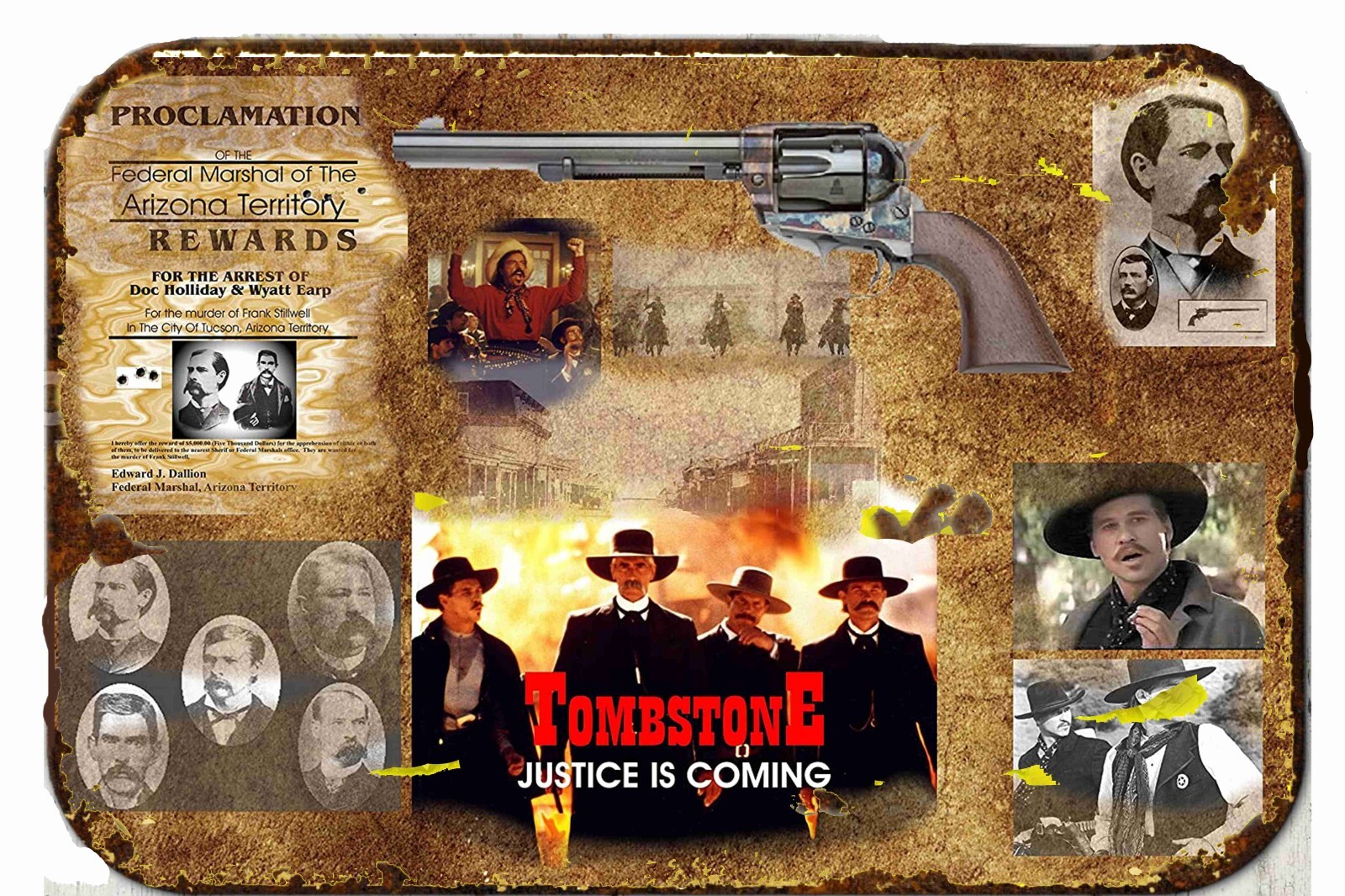 Tombstone Justice is Coming Metal Tin Sign 8 x 12 Vintage Retro Look