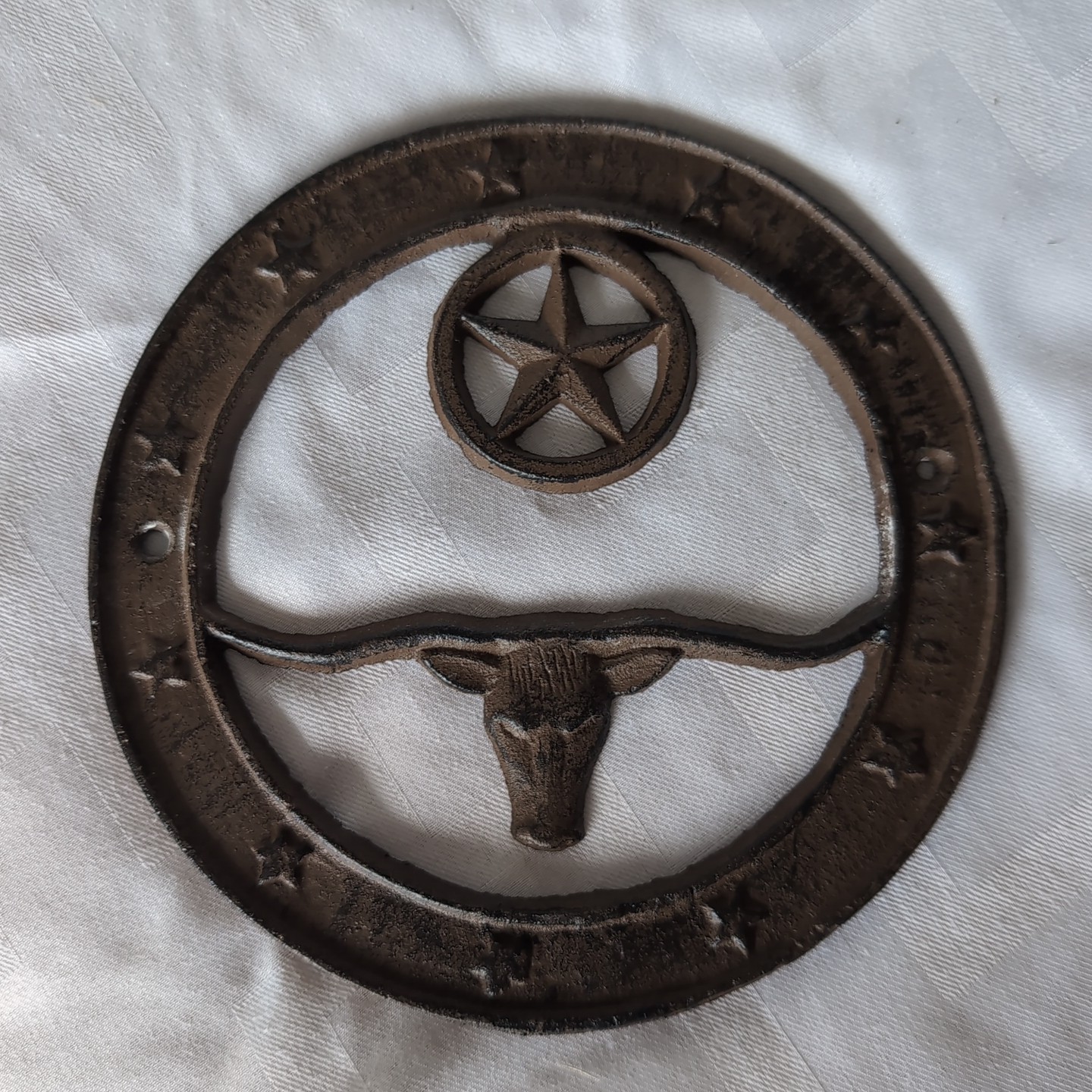 VTG Cast Iron Wall Plaque Texas Longhorn Cowboy Rodeo Barn Horse Design