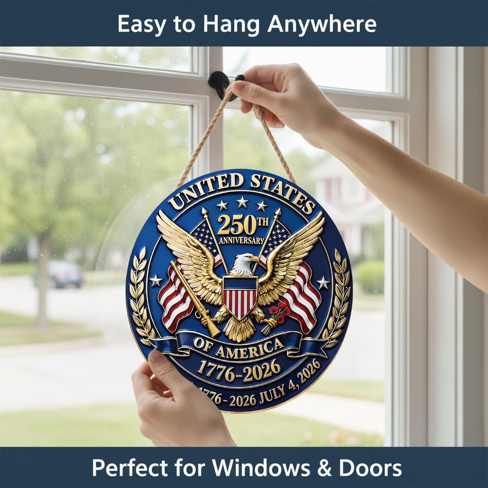 250 Anniversary Wreath Sign Patriotic Wall and Door Decor Signs USA 250Th Annive
