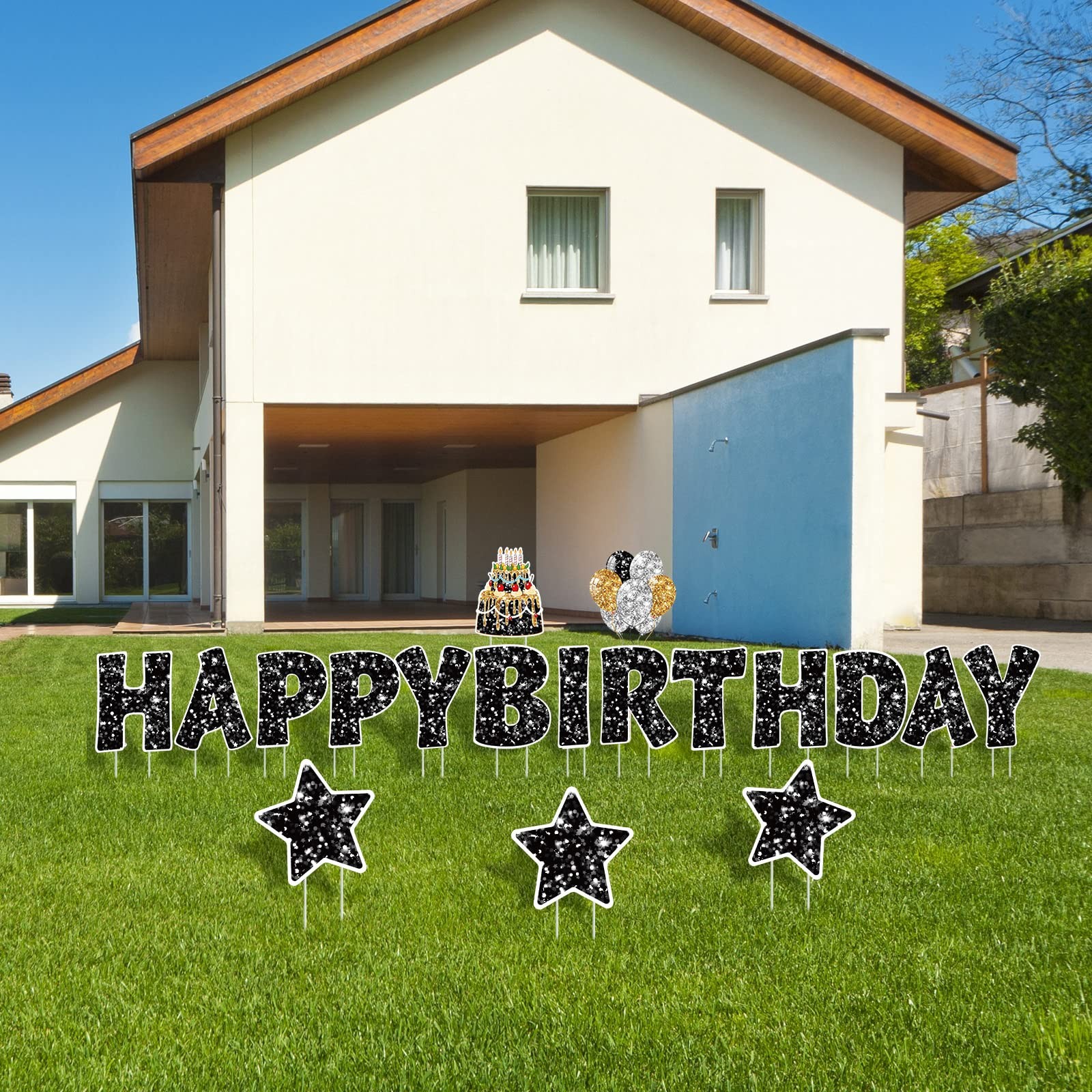 18 Pieces Happy Birthday Yard Signs with Stakes, 16 Inches Birthday Outdoor L…