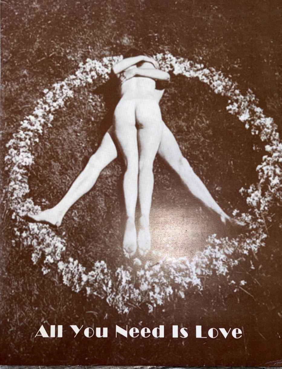All You Need is Love Poster Art Naked Man Woman Form Peace Sign in Field 14 x 11