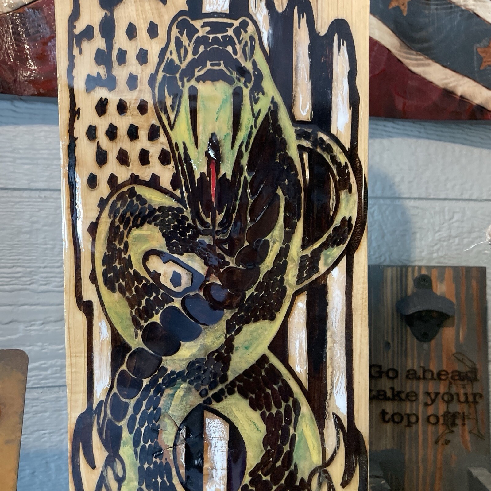 Gadsden, Engraved, Decor, 21”H X 8”L X 5.5”W. Engraved, Clear Resin Top Coat