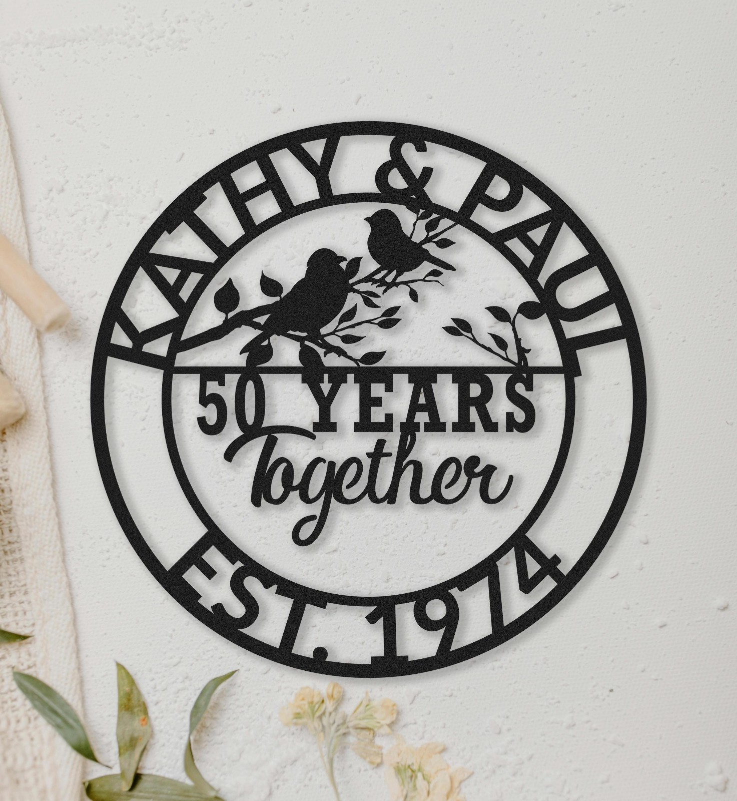 Personalized Couple Birds Metal Sign, Wedding Anniversary Gift