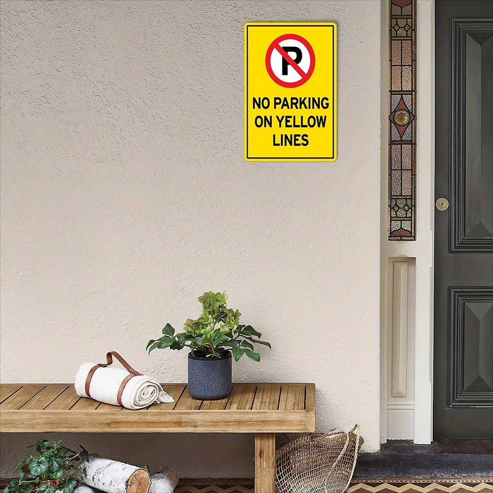 Iron Painting Metal Sign for Home No Parking Yellow Line Hanging Decorative Gift