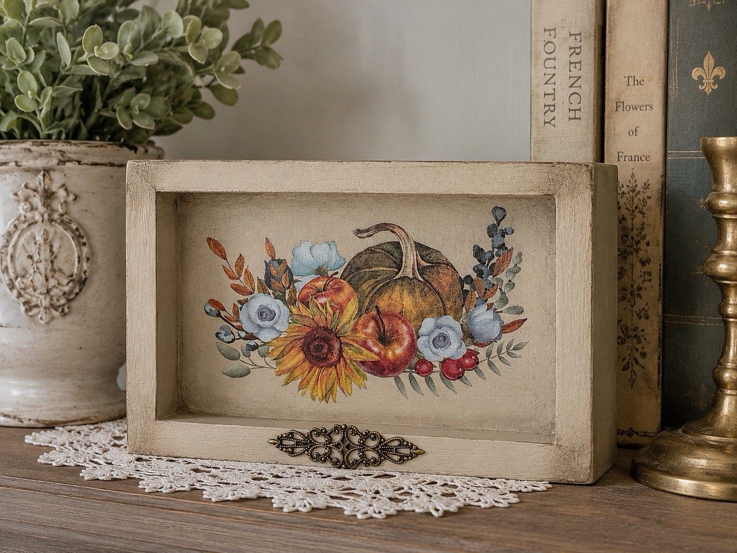 Handcrafted Fall Shelf Sitter Pumpkin Sunflower Harvest Farmhouse Box Sign 5×7