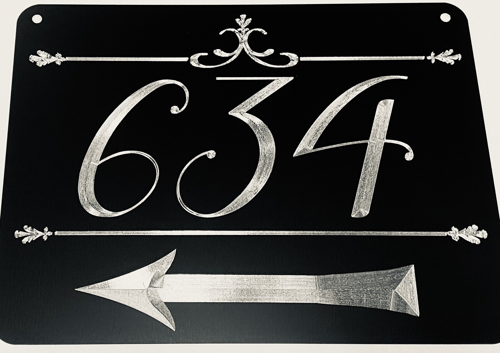 Engraved Custom House Number Street Address Directional Arrow Metal Sign 12×9