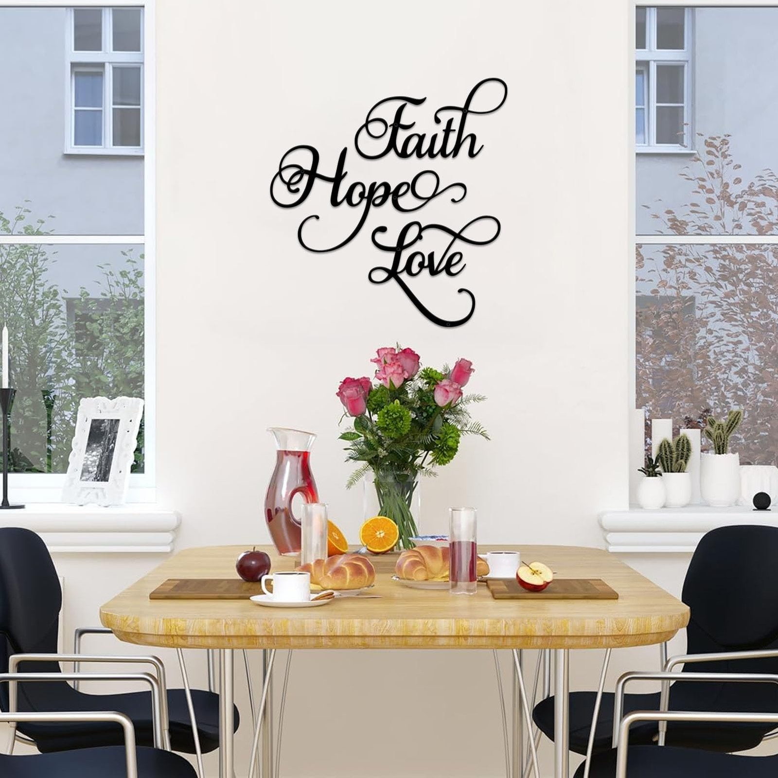 Faith Hope Love 3 Pieces Metal Wall Decor Inspirational Black Letter Sign Wal…