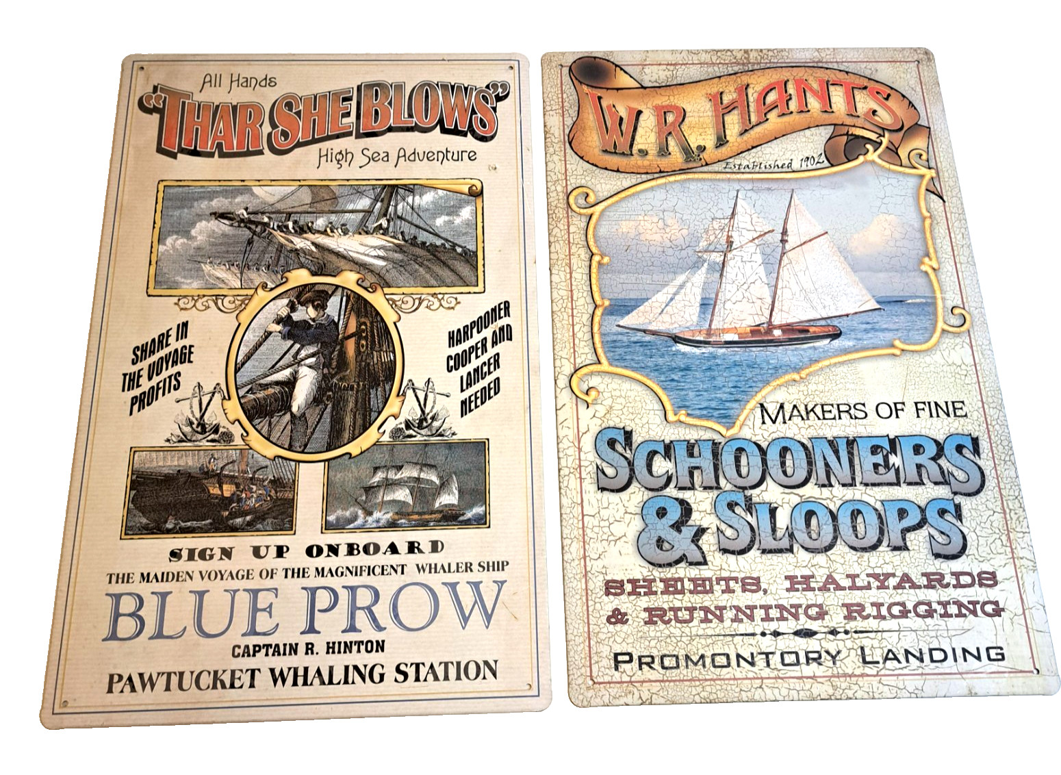 Lot Of 2 Nautical Themed Metal Signs Beach House Decor Ocean Boat 16×10″