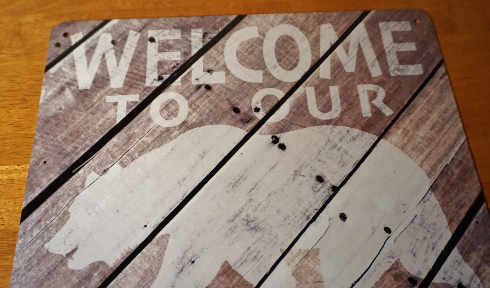 WELCOME TO OUR CABIN Wood Grain Bear Rustic Lodge Camping Home Decor Sign NEW