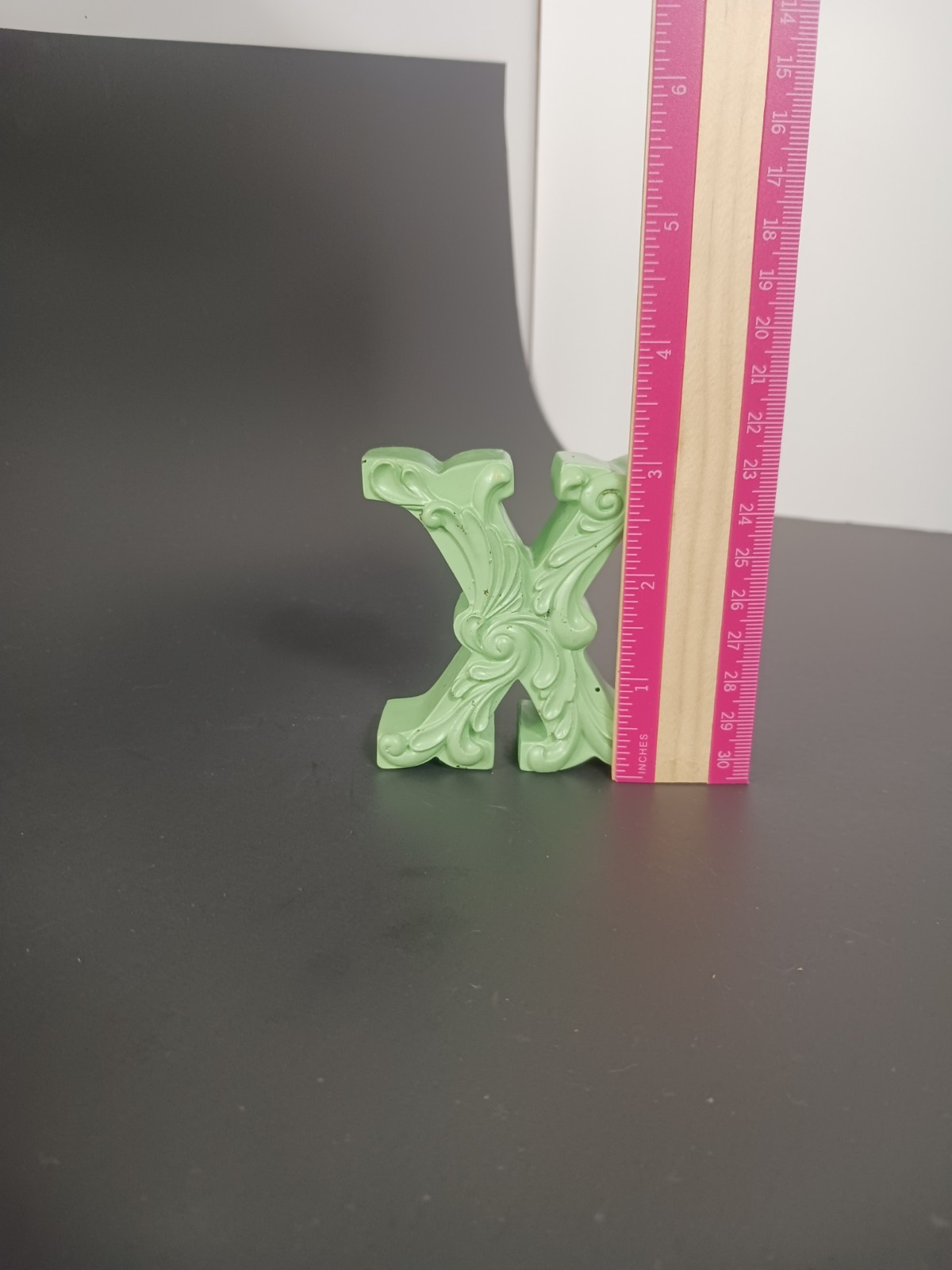 Vintage Letter X Green Free Standing Decor About 3″ Tall Scroll Distressed
