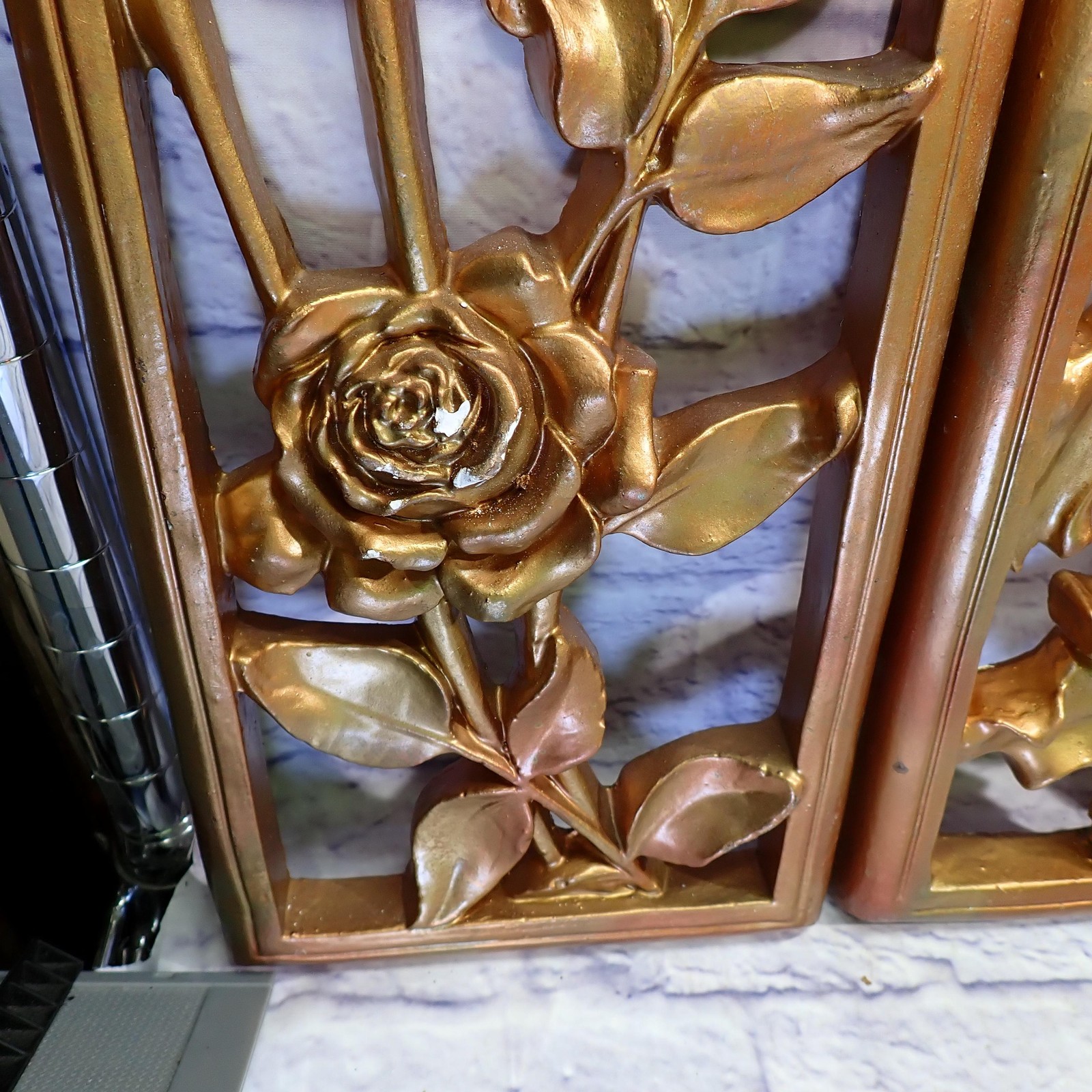 Vintage Handmade Gold Floral mcm panel Set 4 Seasons Rectangular Large Decor
