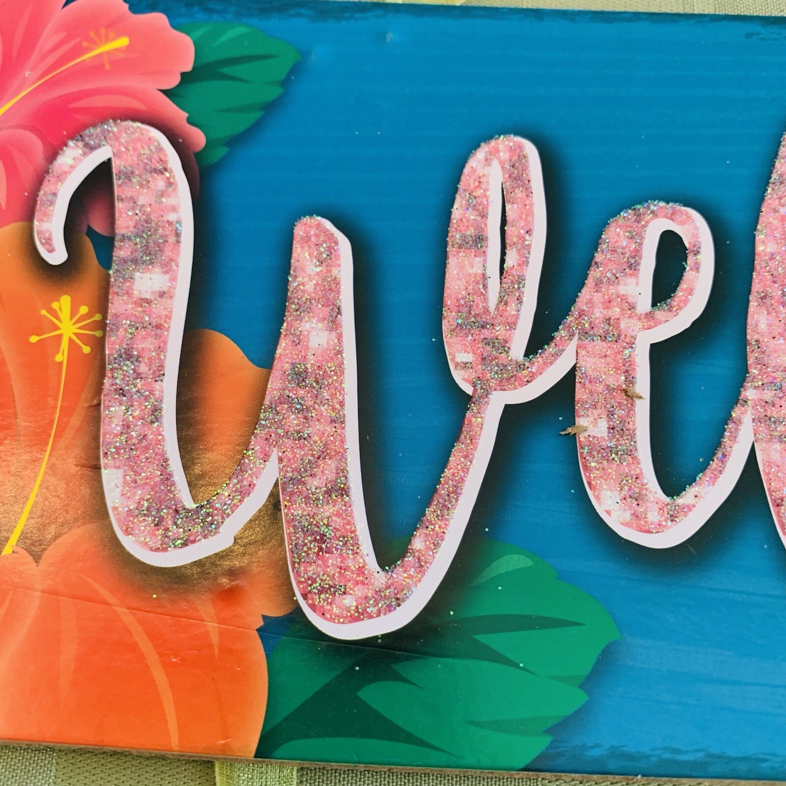WELCOME Summer Sign Ice Cream Cone Watermelon Sandal Decor Glitter Wall Door NEW