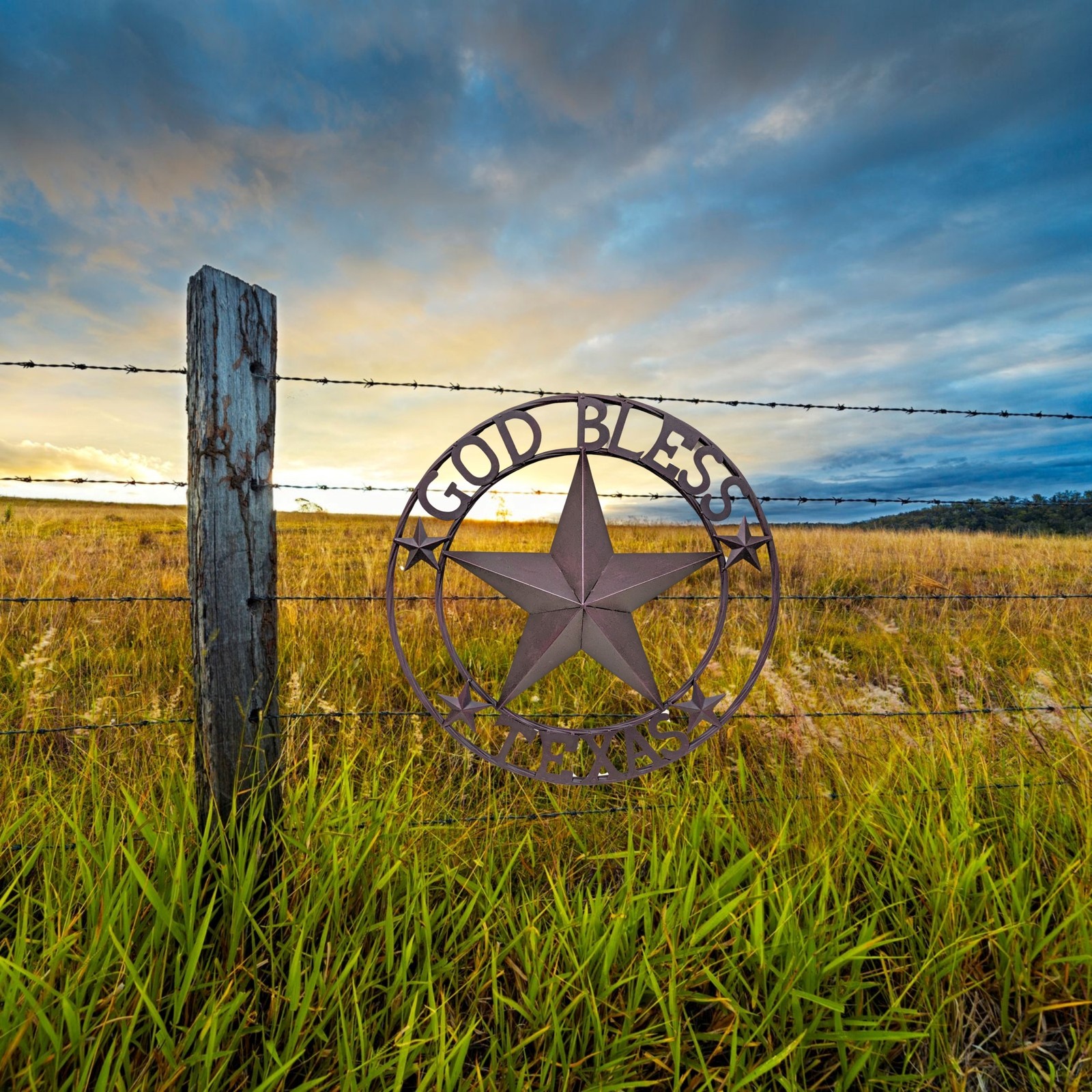 Rustic Metal Circle God Bless Texas Star Wall Hanging Sign Plaque WelcomeDecor