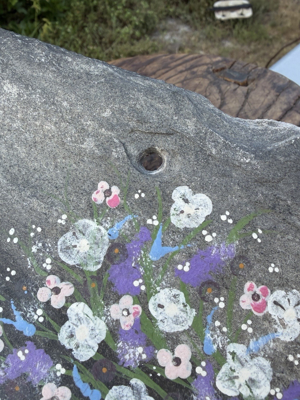Vintage Hand-Painted Slate Welcome Plaque Floral Garden, Cottagecore