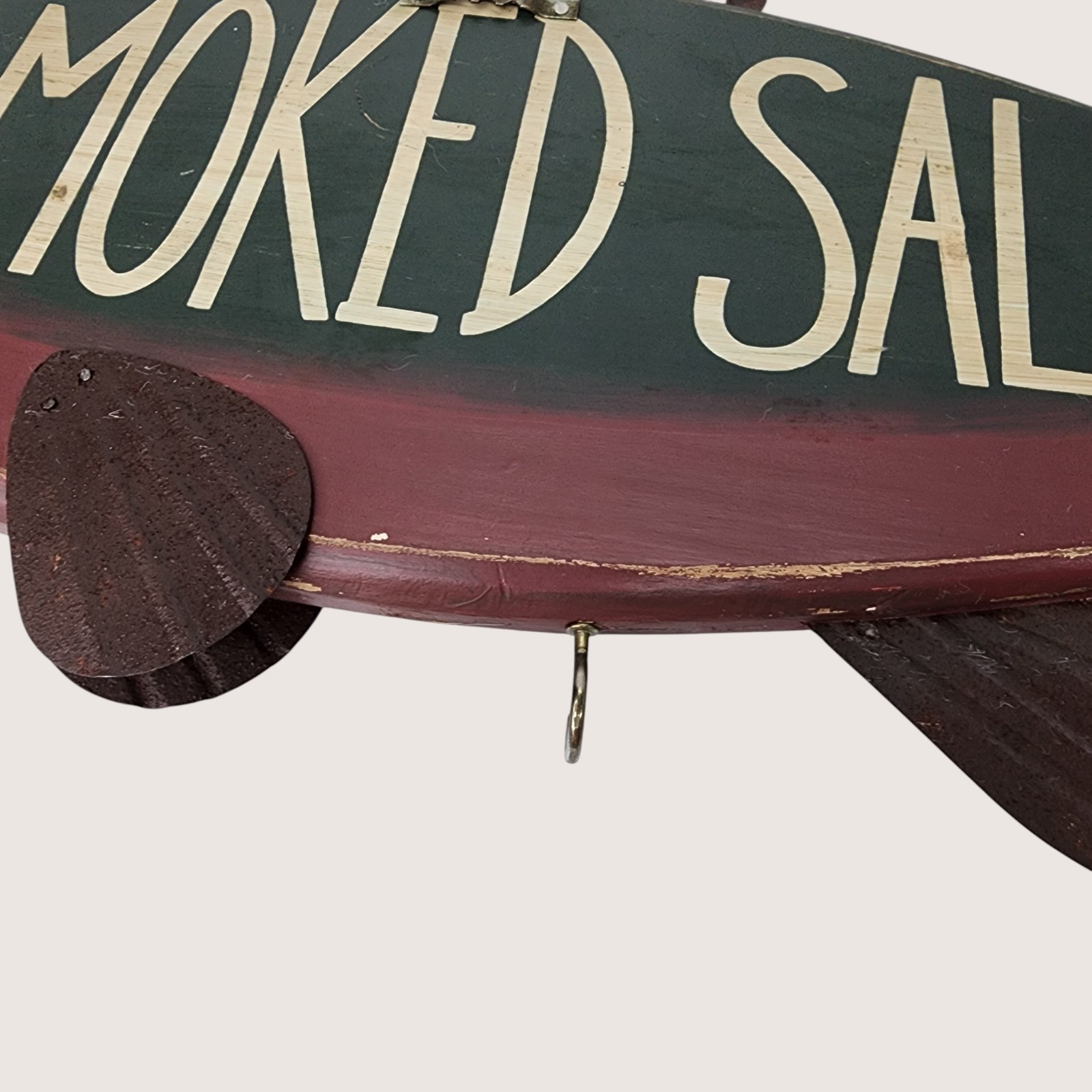Smoked Salmon Fisherman Wall Hanging 18×9 Rustic Cabin Lake Decor Fish Hooks