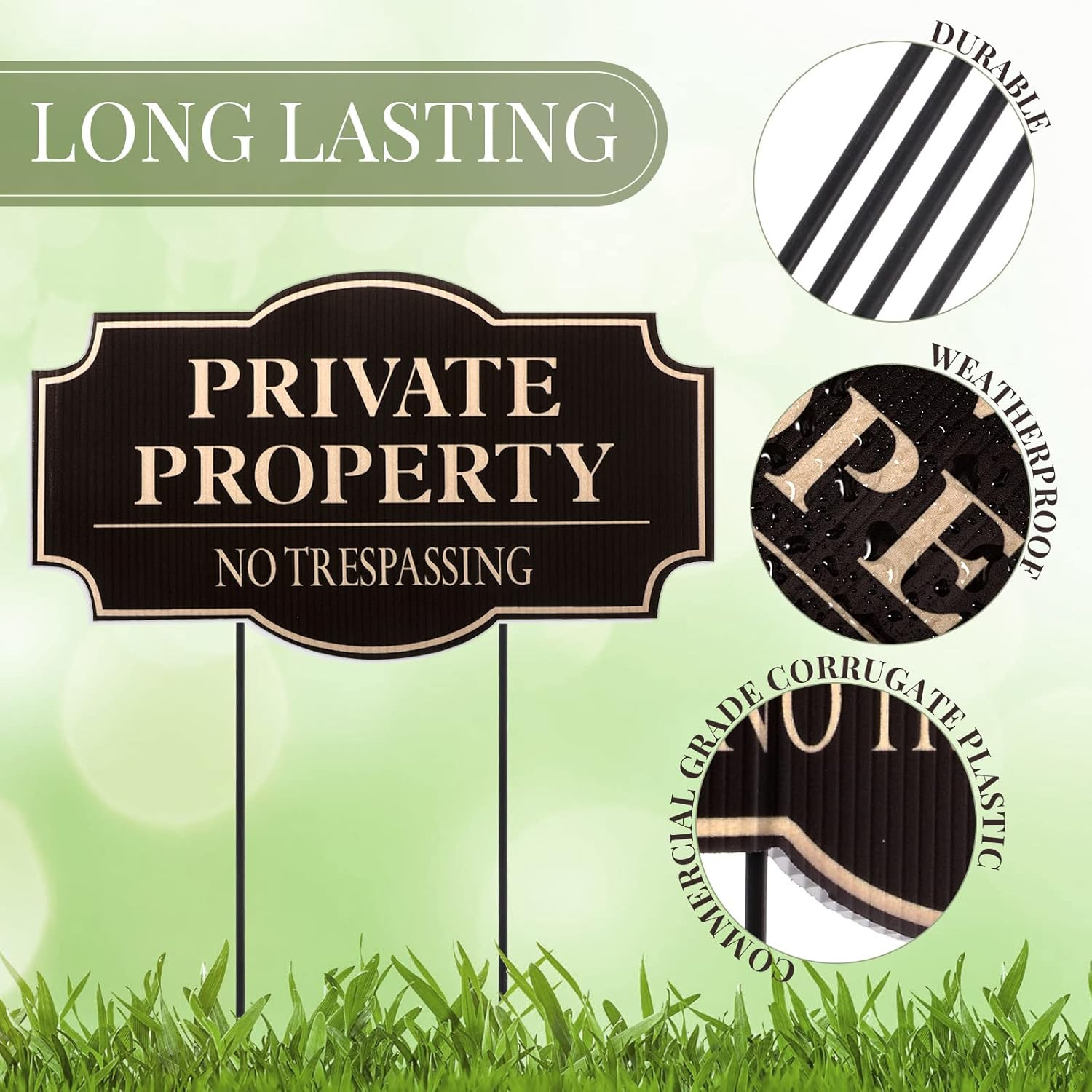 2 Pcs Corrugated Plastic No Trespassing Signs, 11.8 X 6.7 Inches, Private Proper